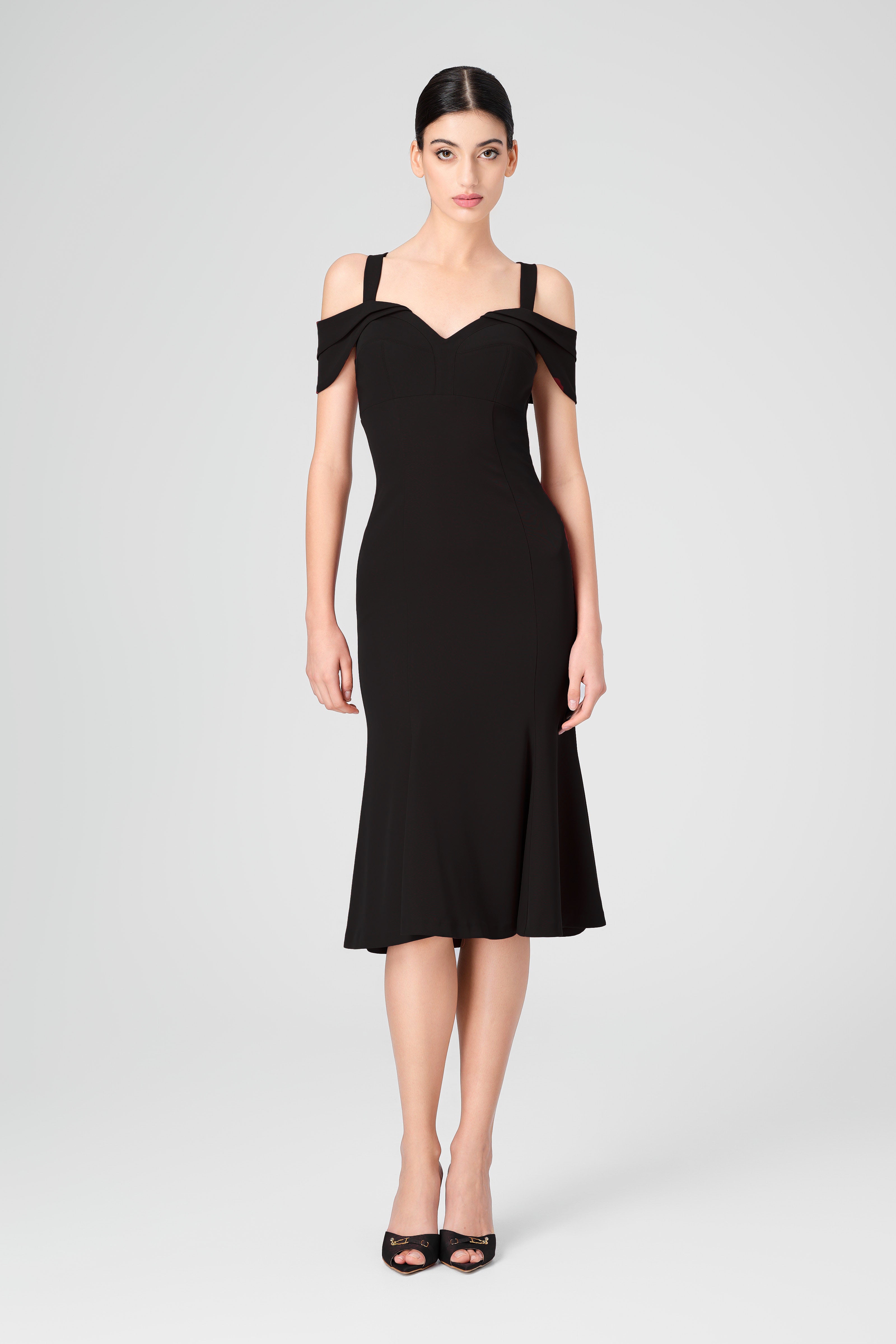 Rochie midi neagra cu cupe retro Candy