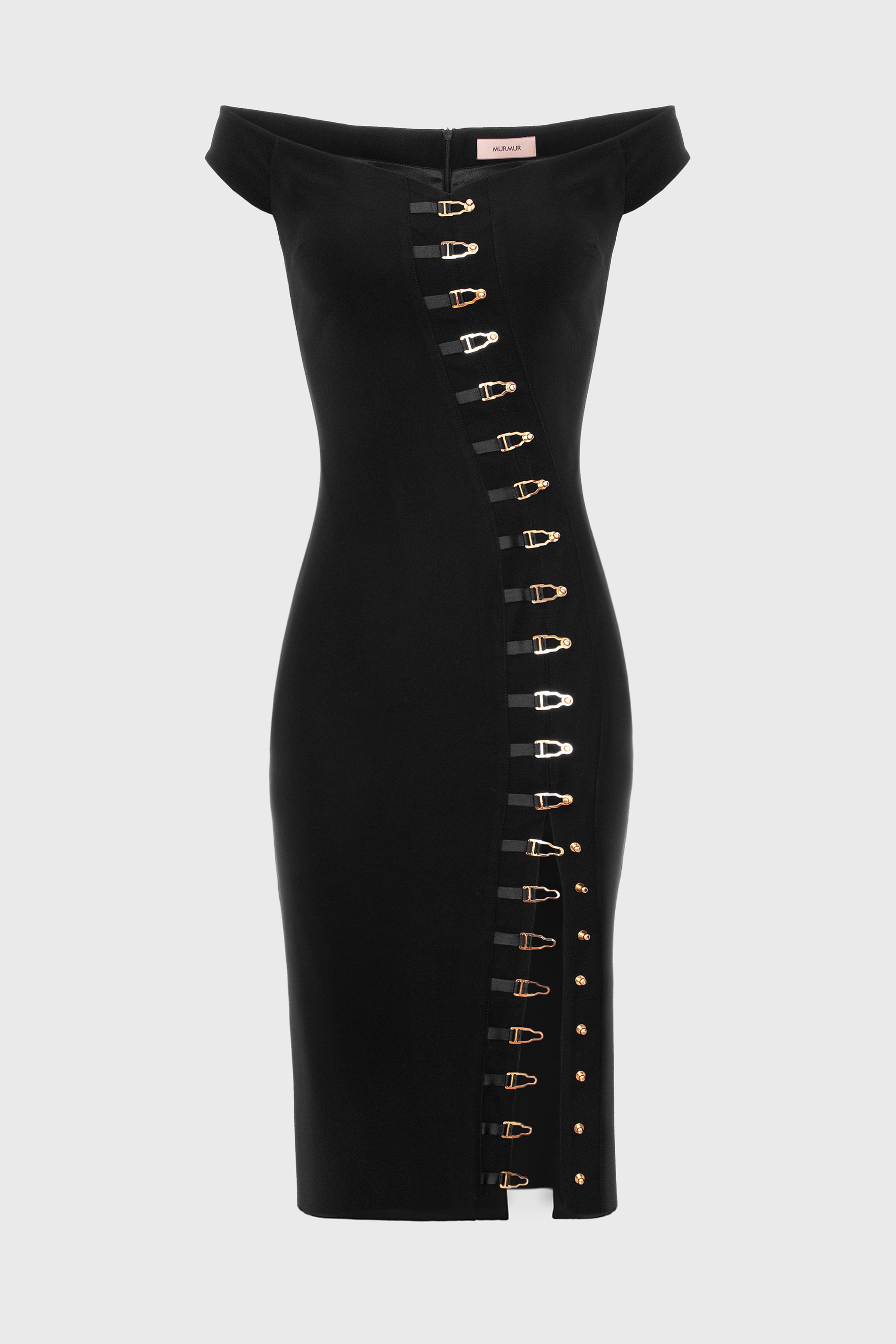 Rochie neagra midi cu crapatura Ivy
