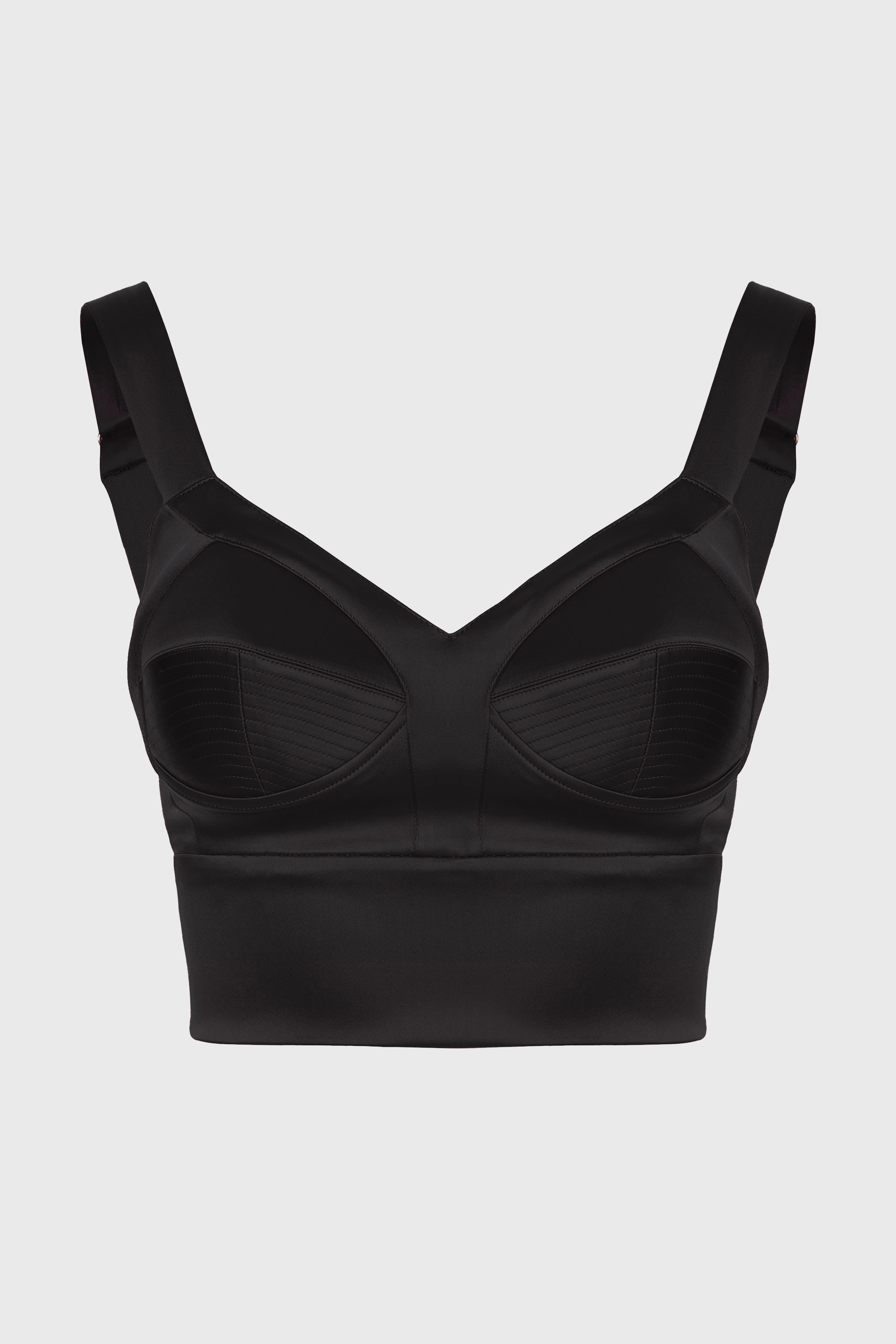 Bra top negru din satin elastic Sculpt