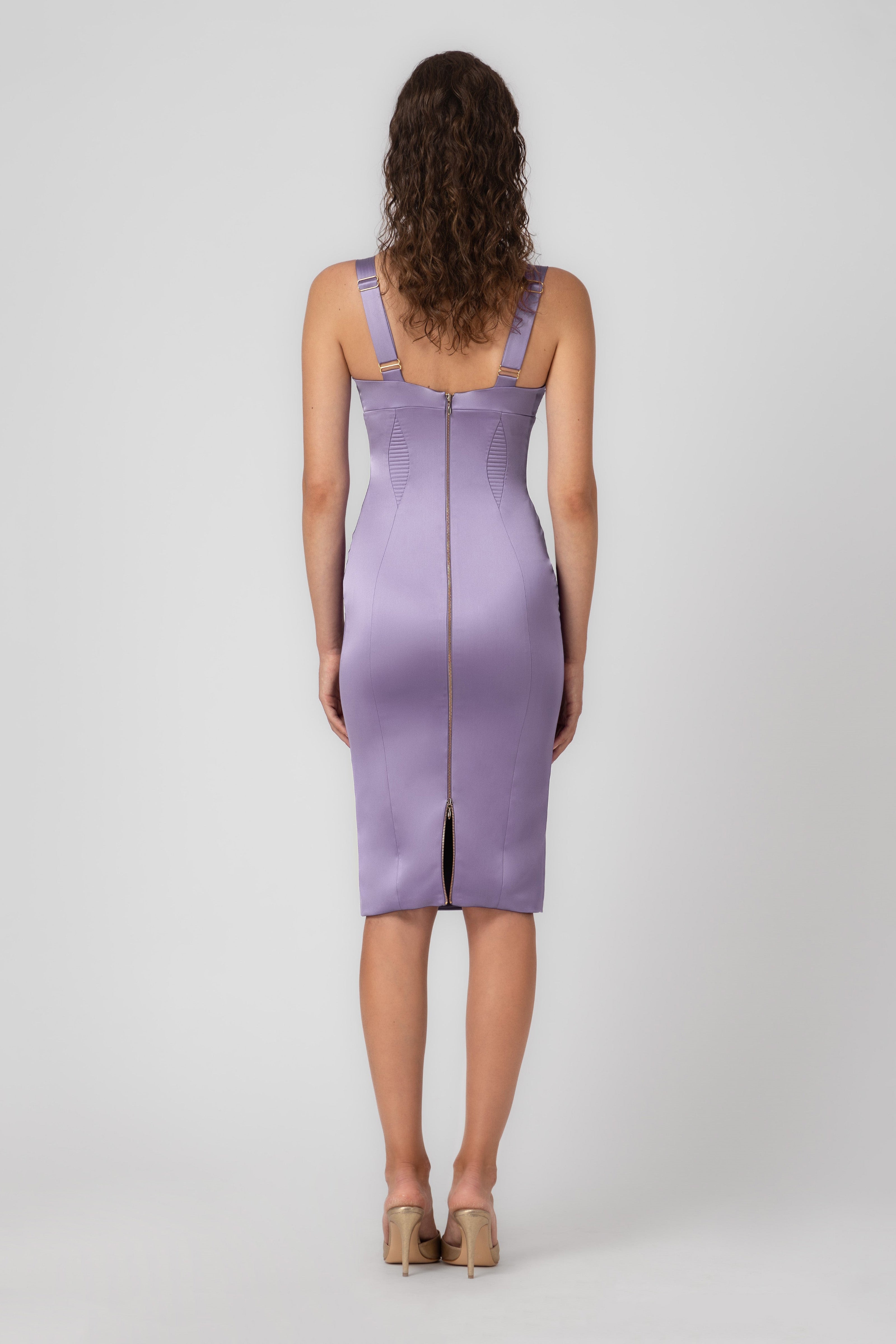 Rochie lavanda din satin elastic Haze