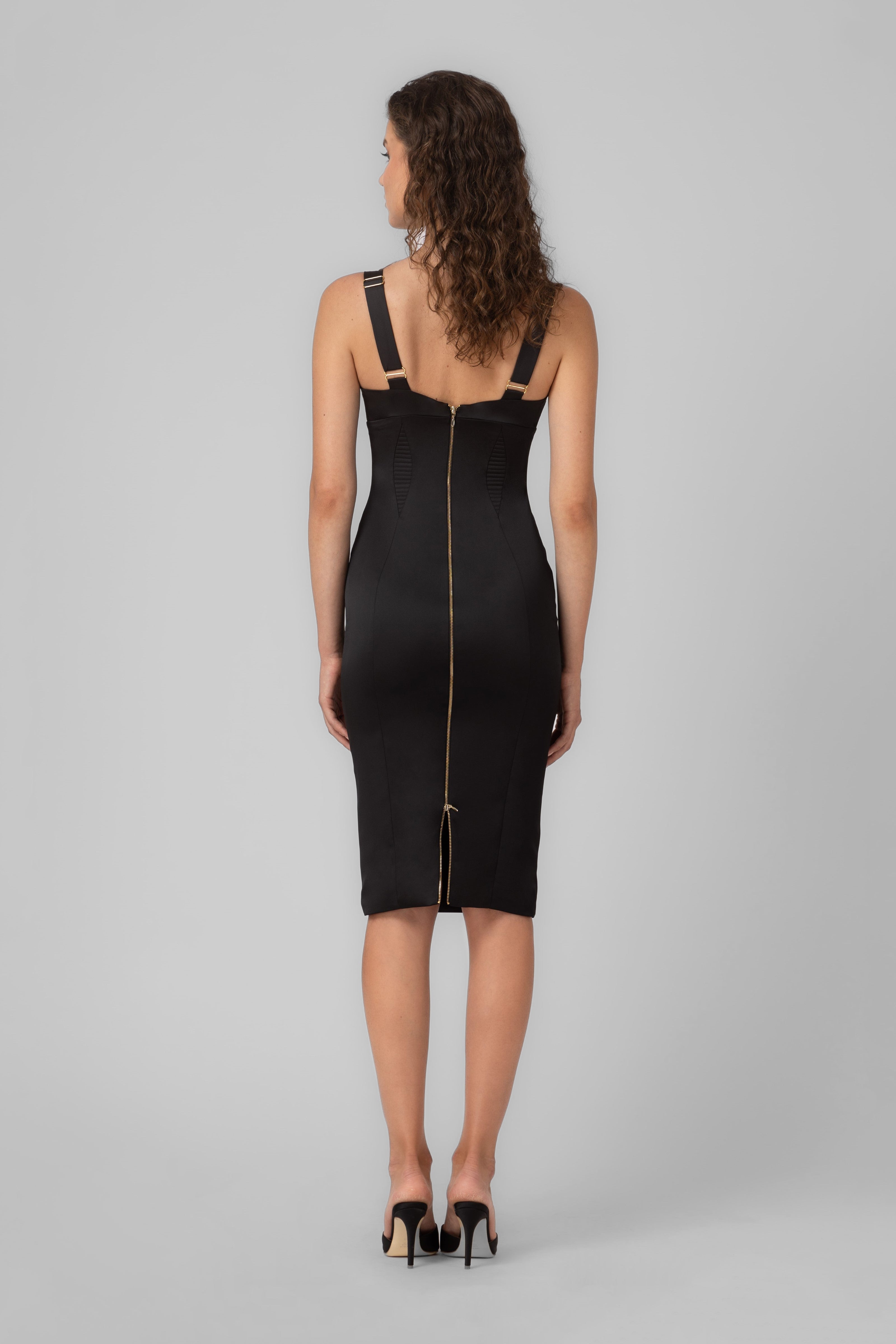 Rochie neagra din satin elastic Haze