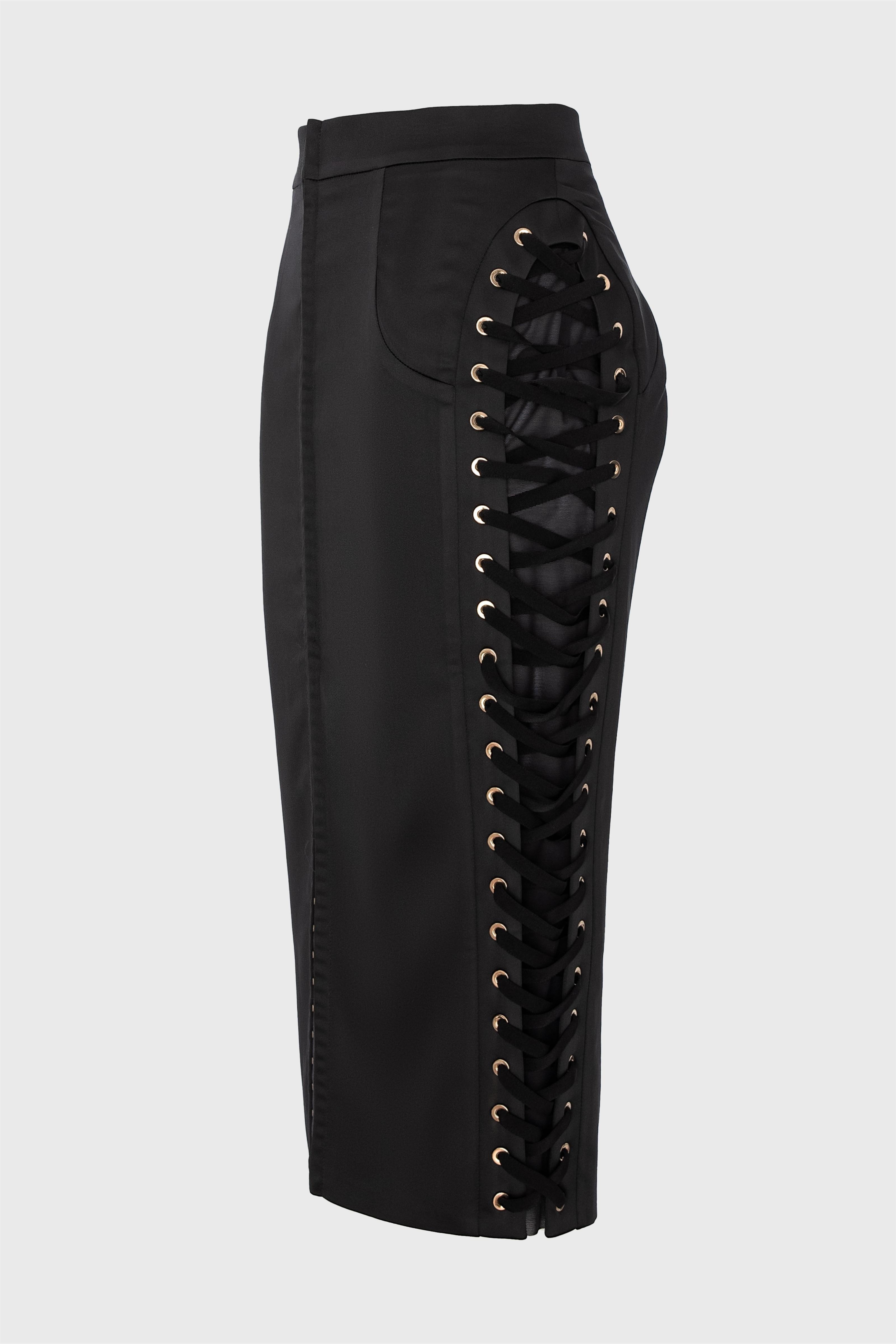 Fusta neagra mulata din satin elastic Blackcherry