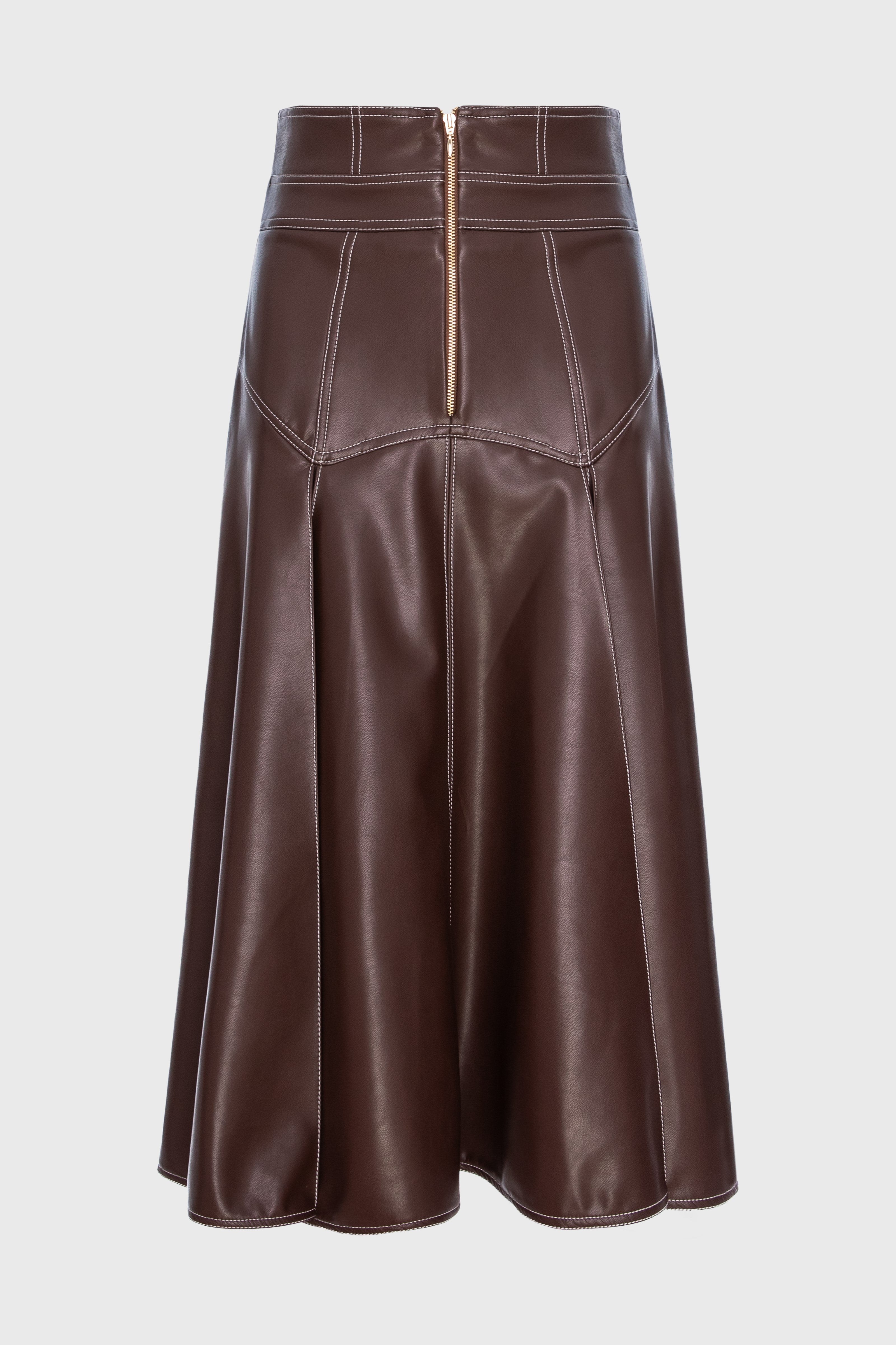 Fusta maro din piele Underline