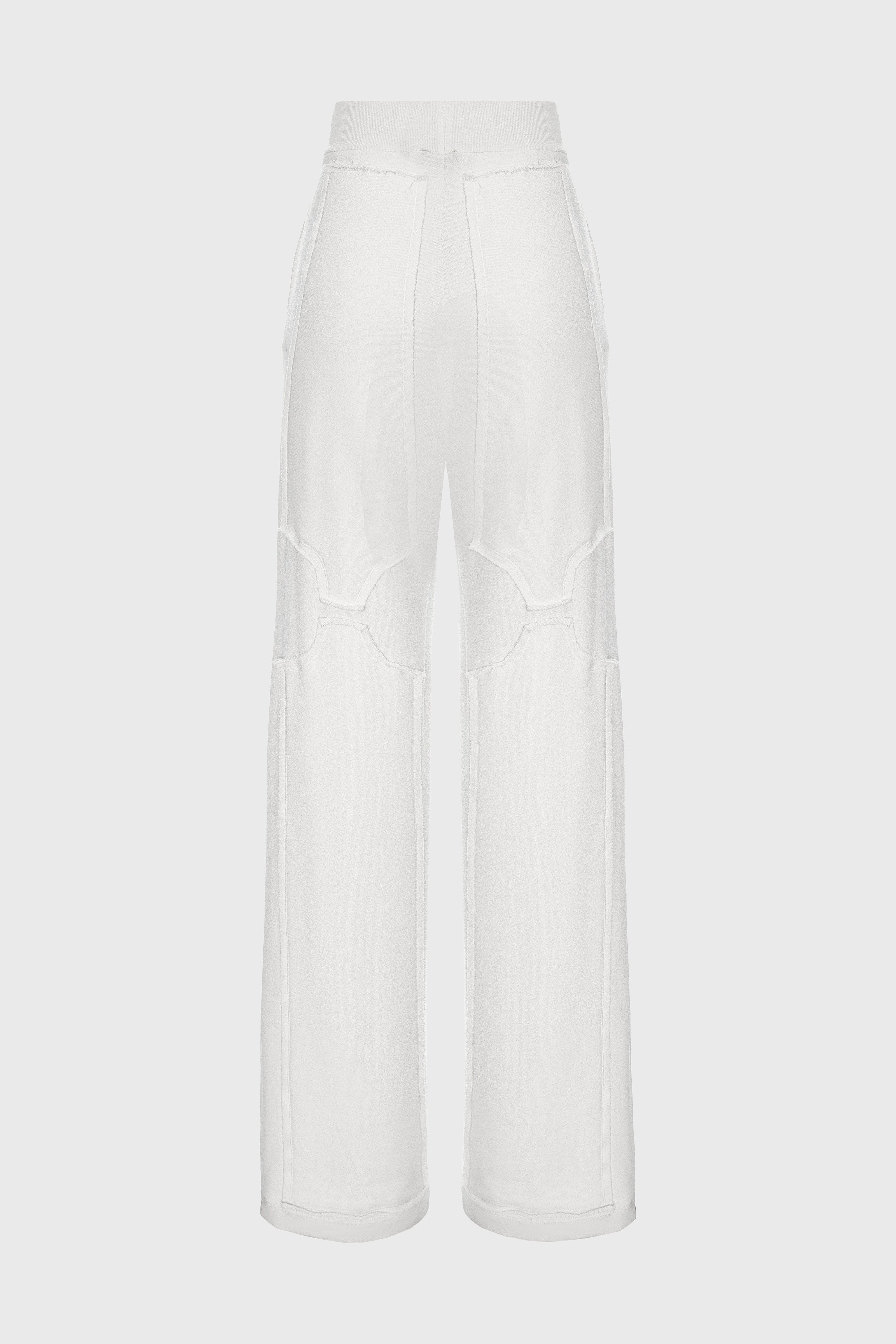 Pantaloni albi din bumbac si modal Deconstructed