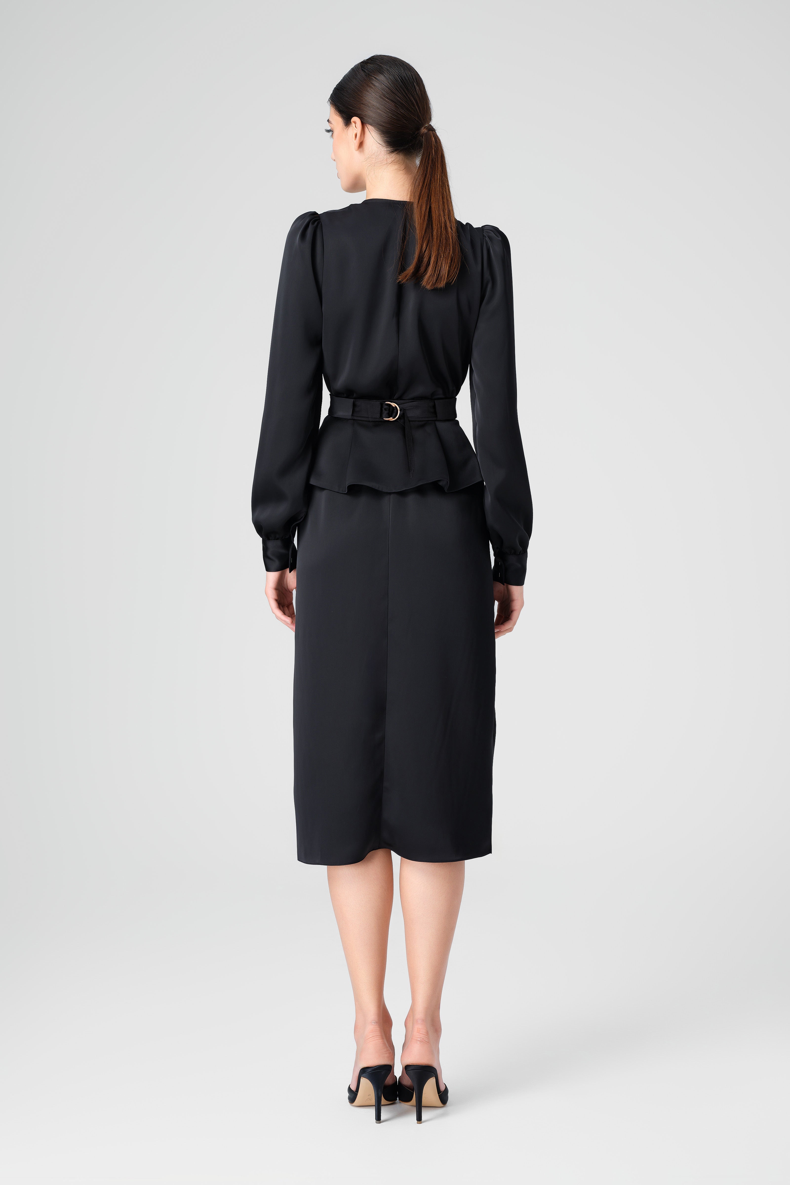 Rochie midi neagra cu corset integrat Fold