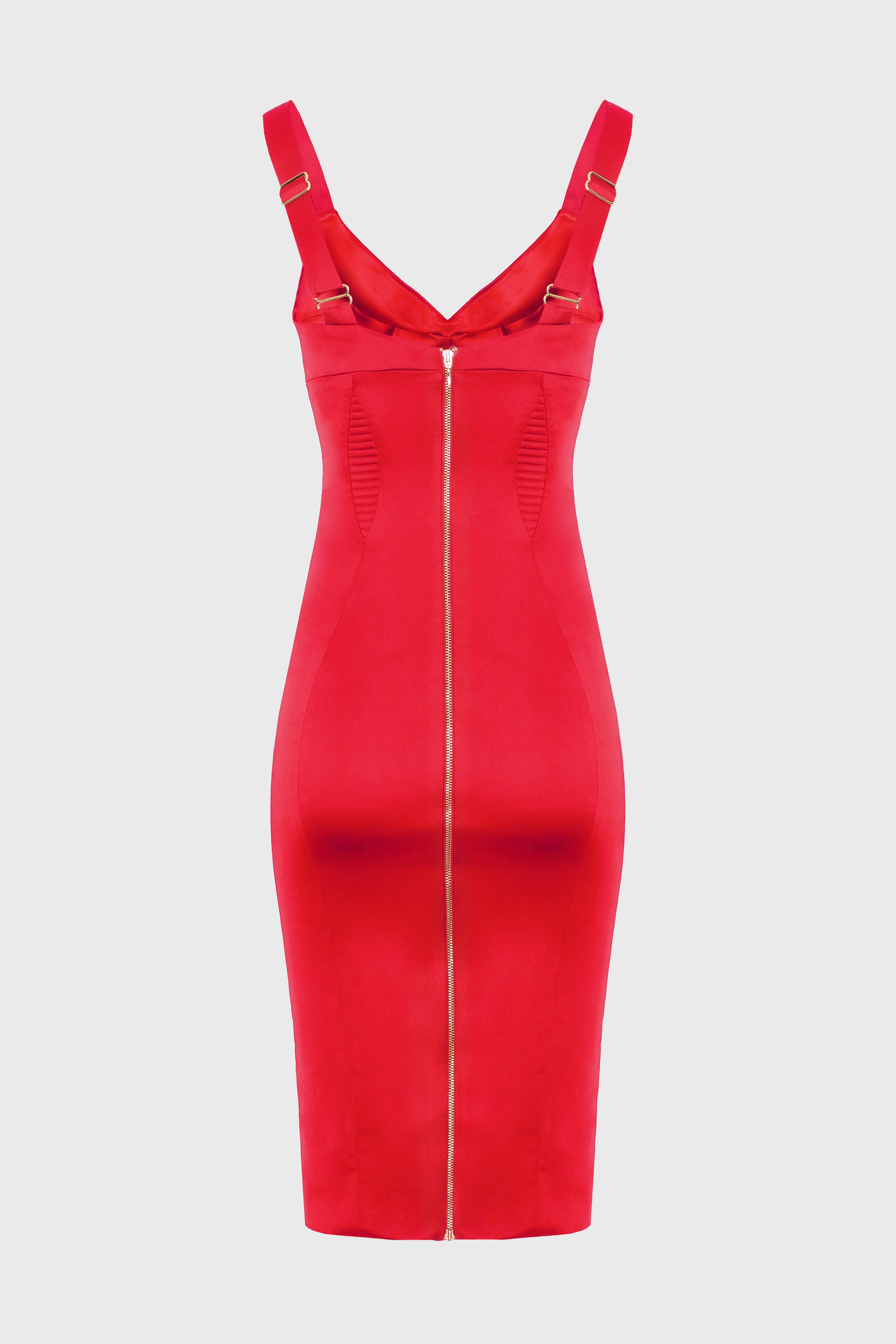 Rochie rosie din satin elastic Haze