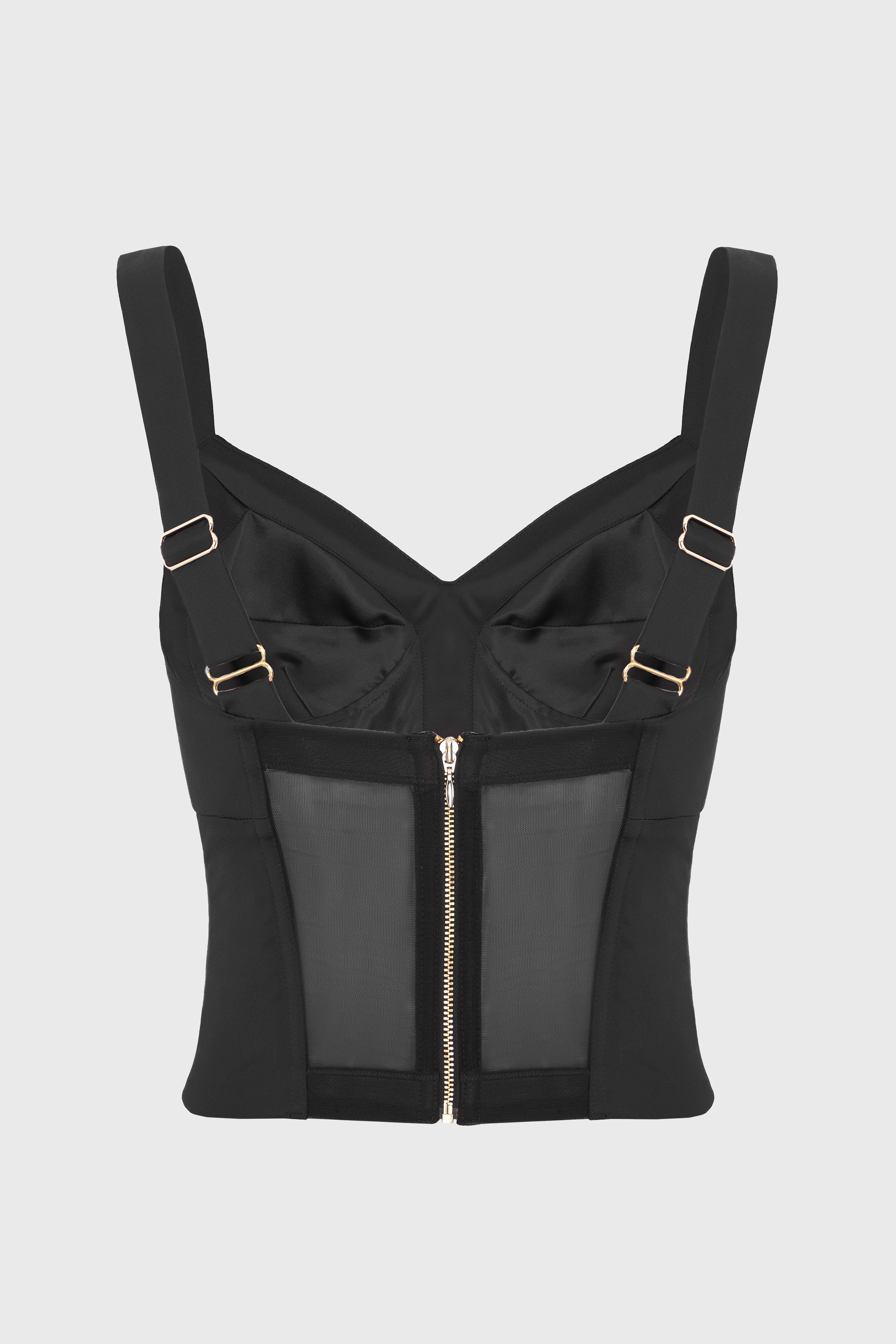 Corset negru din satin cu cupe Sculpt