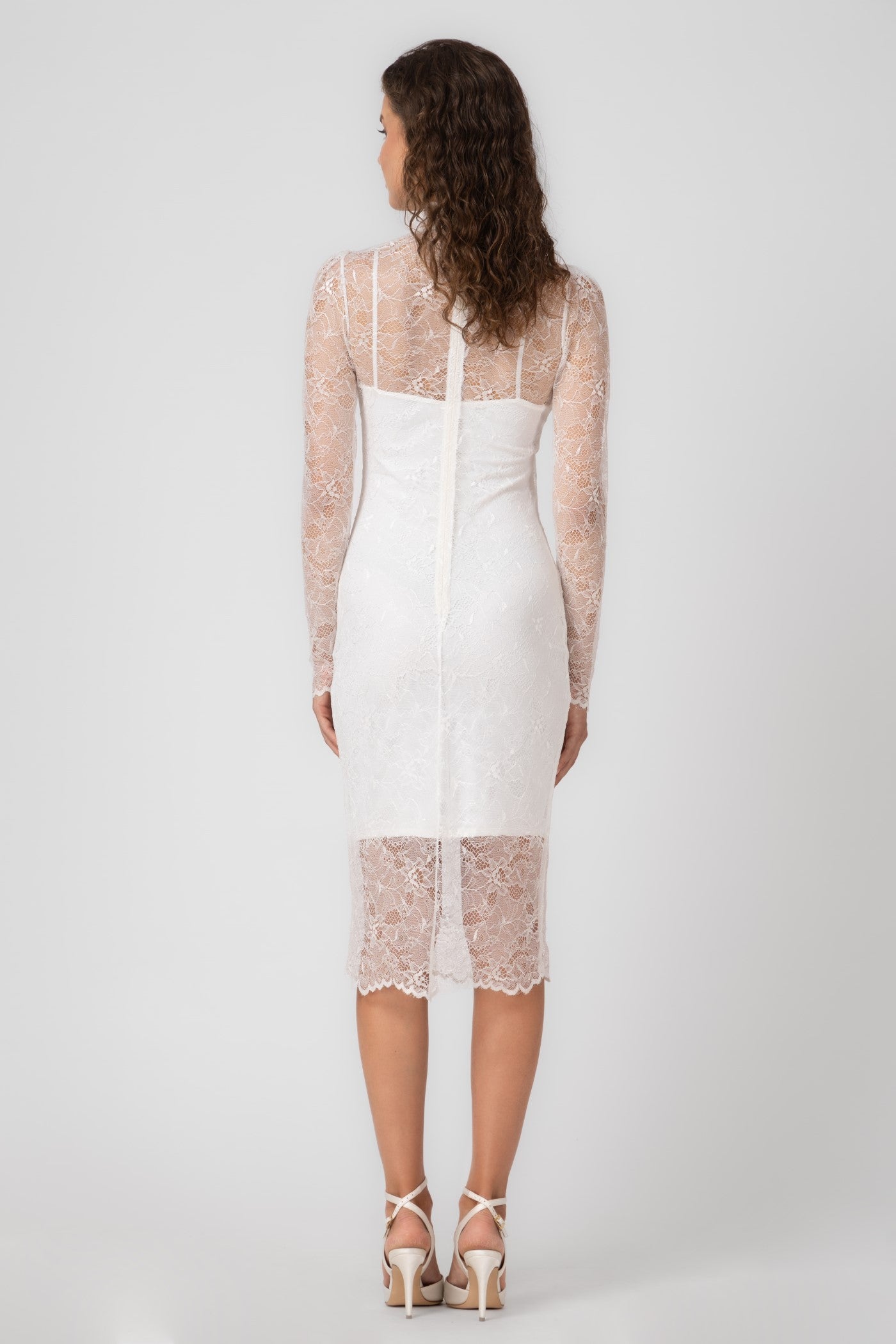 Rochie midi alba din dantela Mist