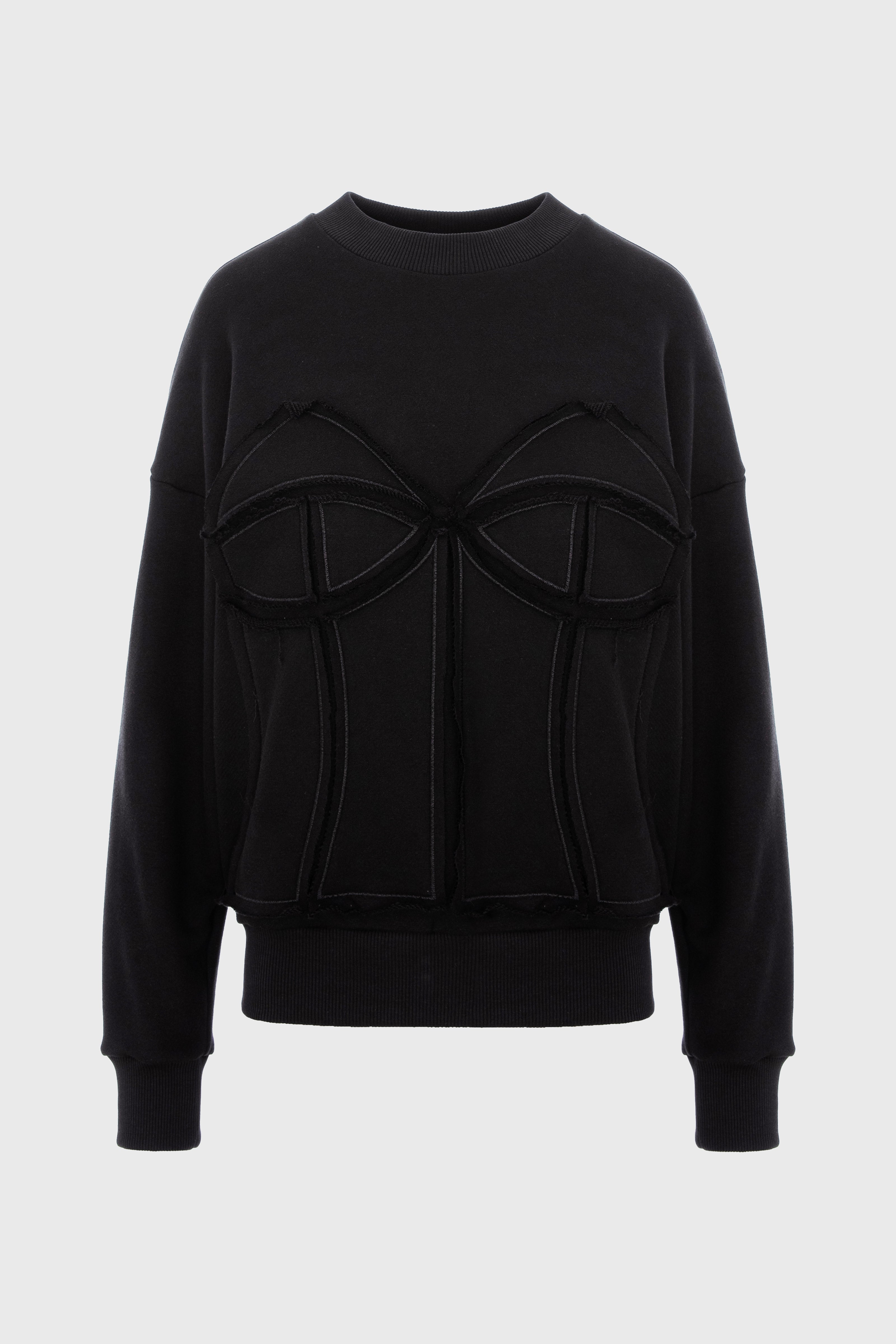 Hanorac negru din bumbac si modal Deconstructed