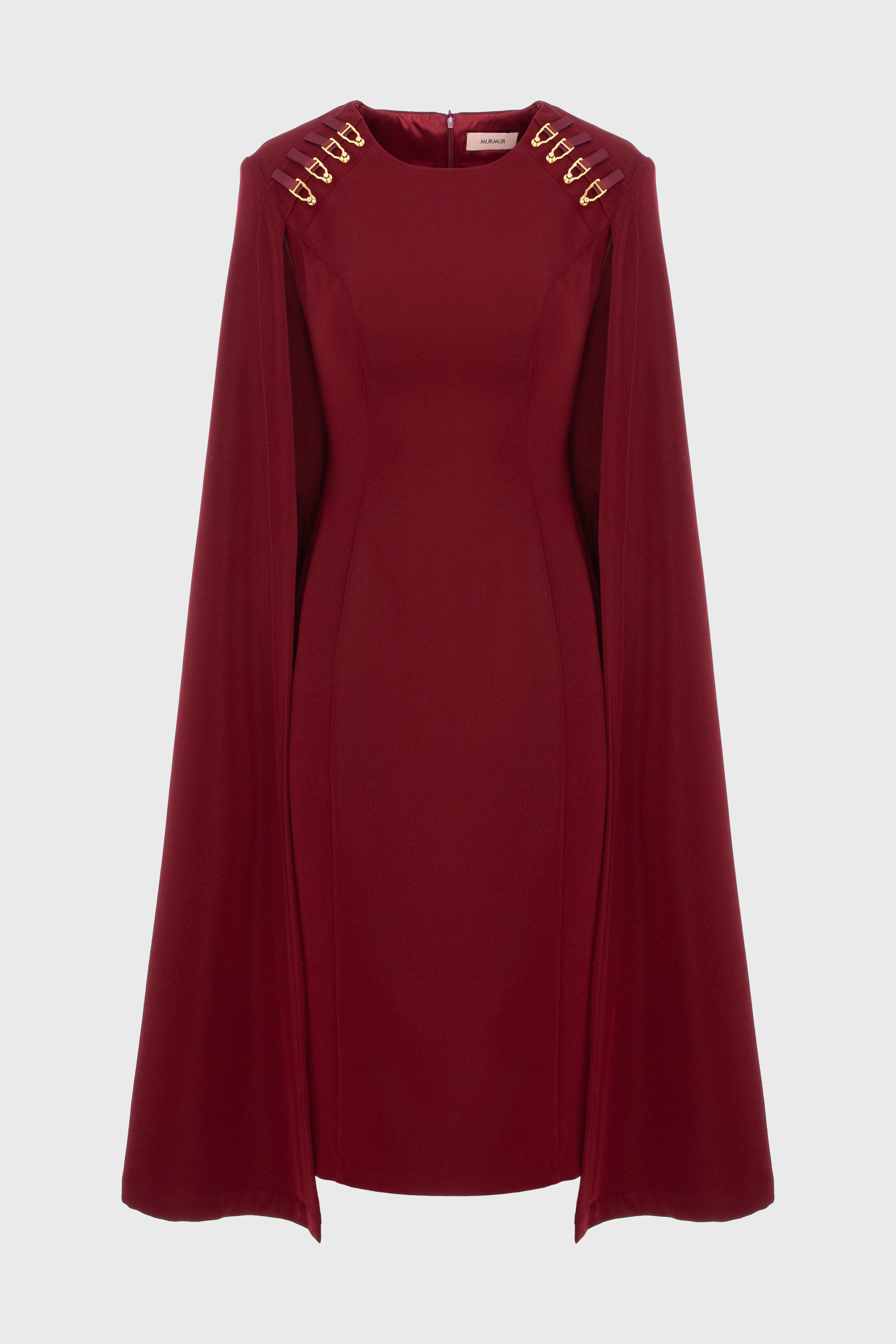 Rochie midi rosu inchis cu capa Mantle