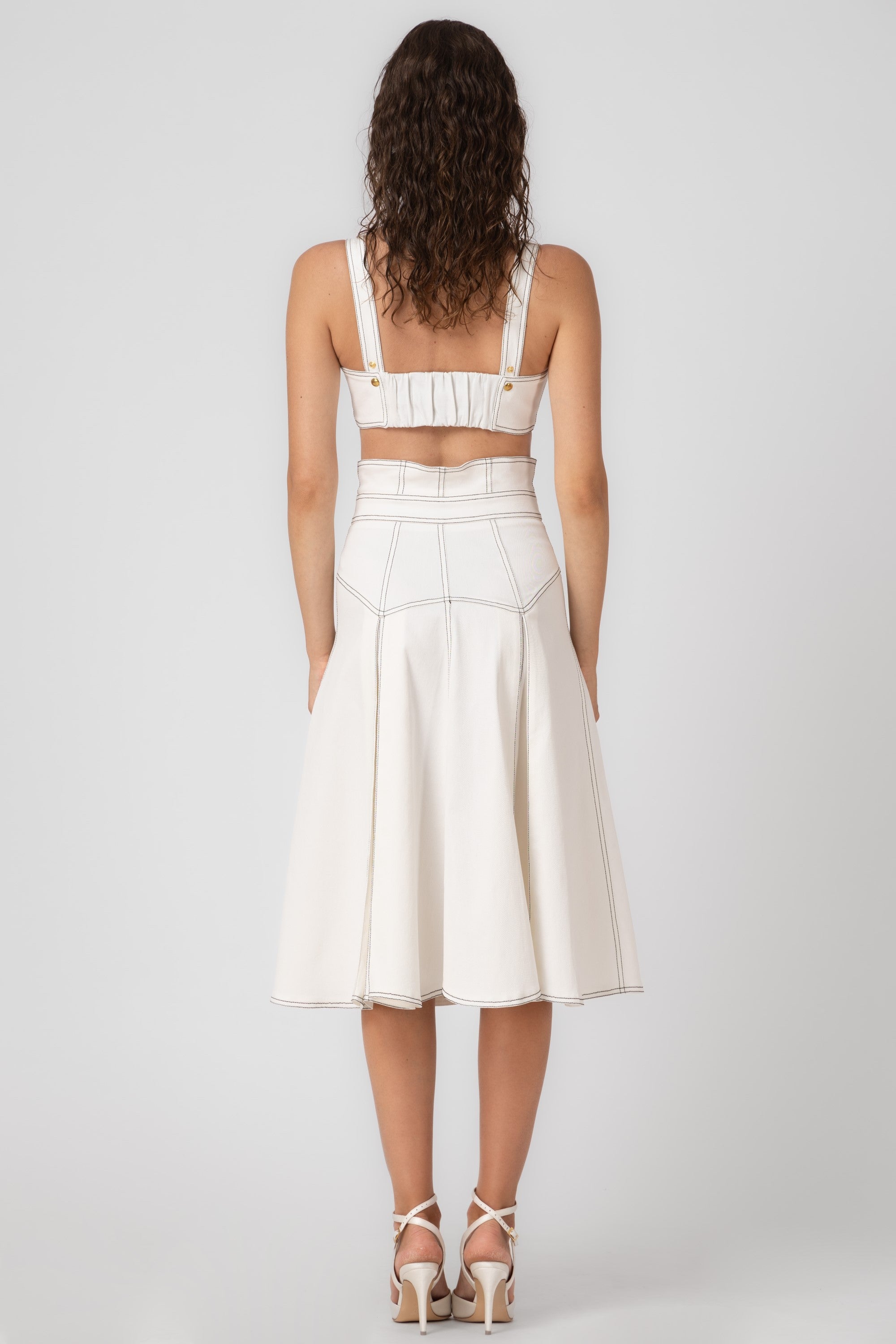 Fusta alba din denim elastic Underline
