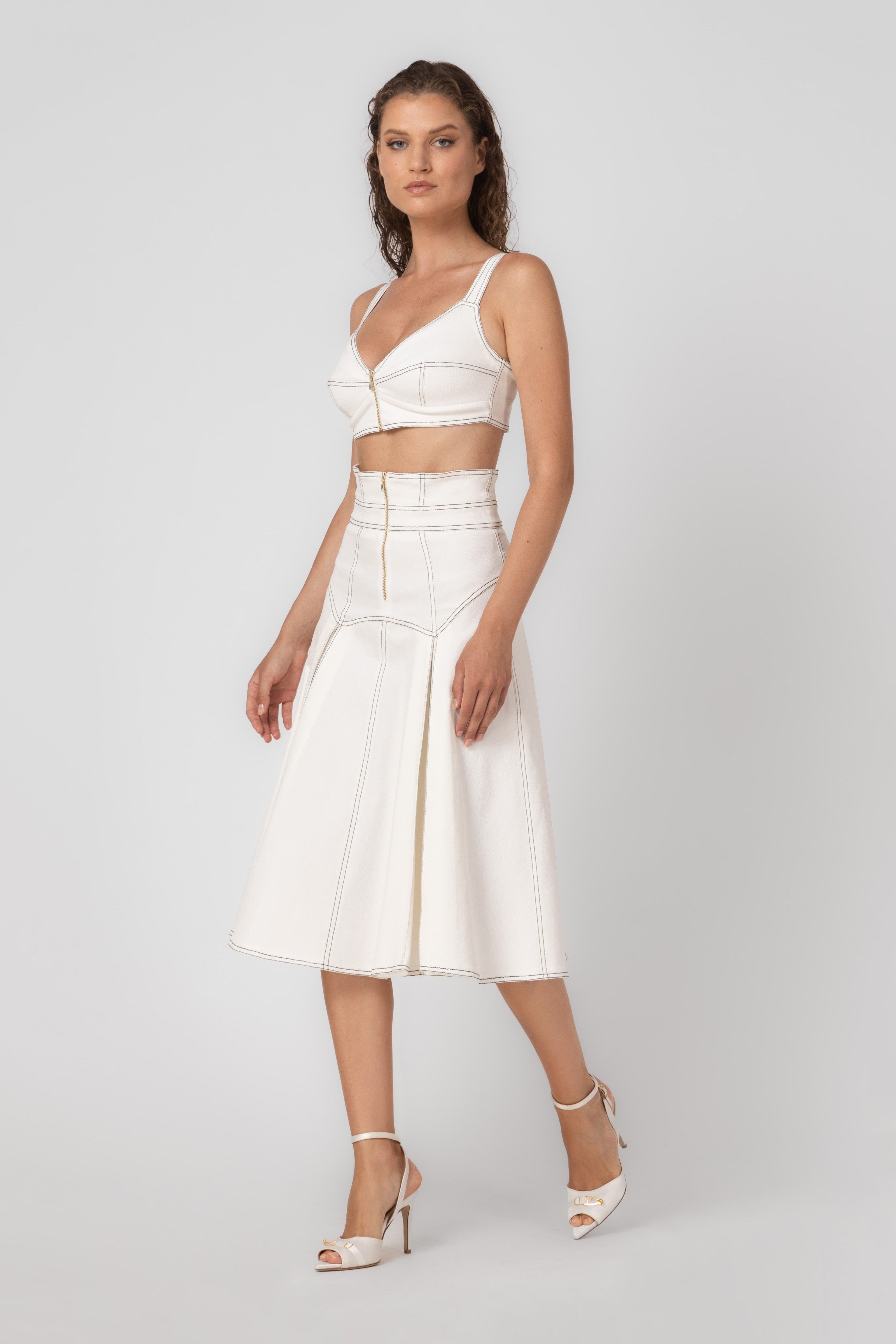 Fusta alba din denim bi-elastic Underline