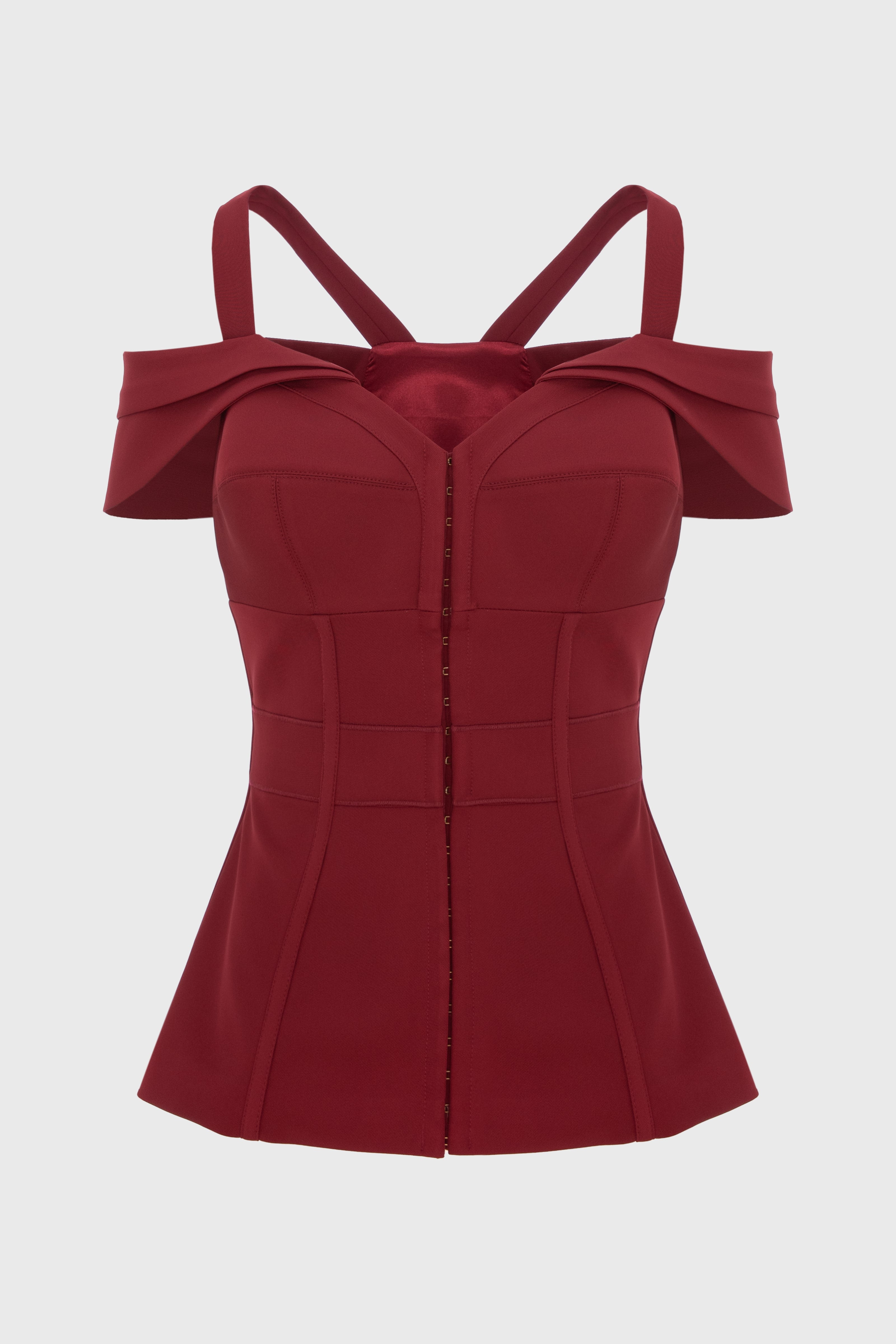 Corset rosu burgund cu maneci cazute Candy