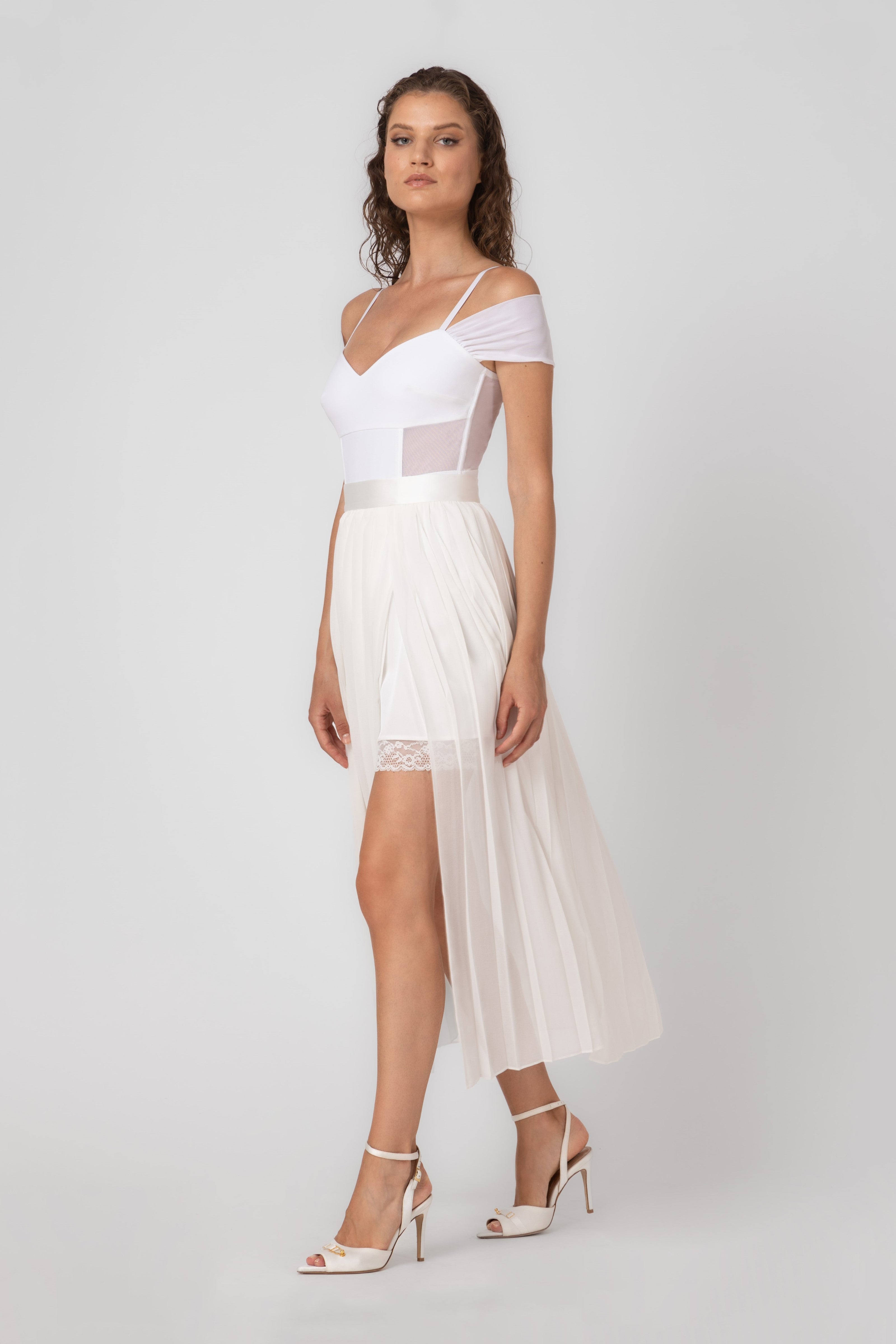 Fusta alba din voal plisat Utility