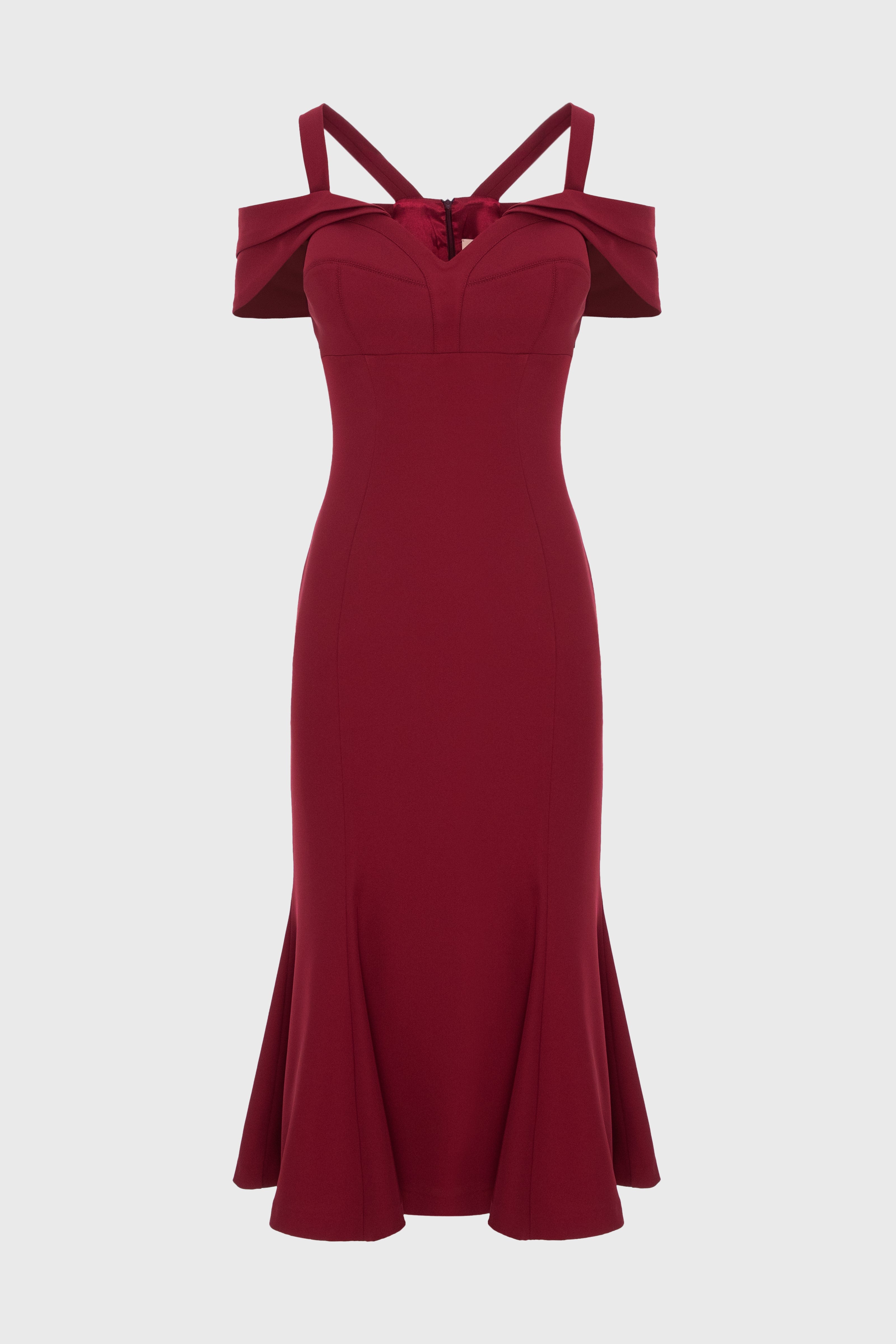 Rochie midi rosu burgund cu cupe retro Candy