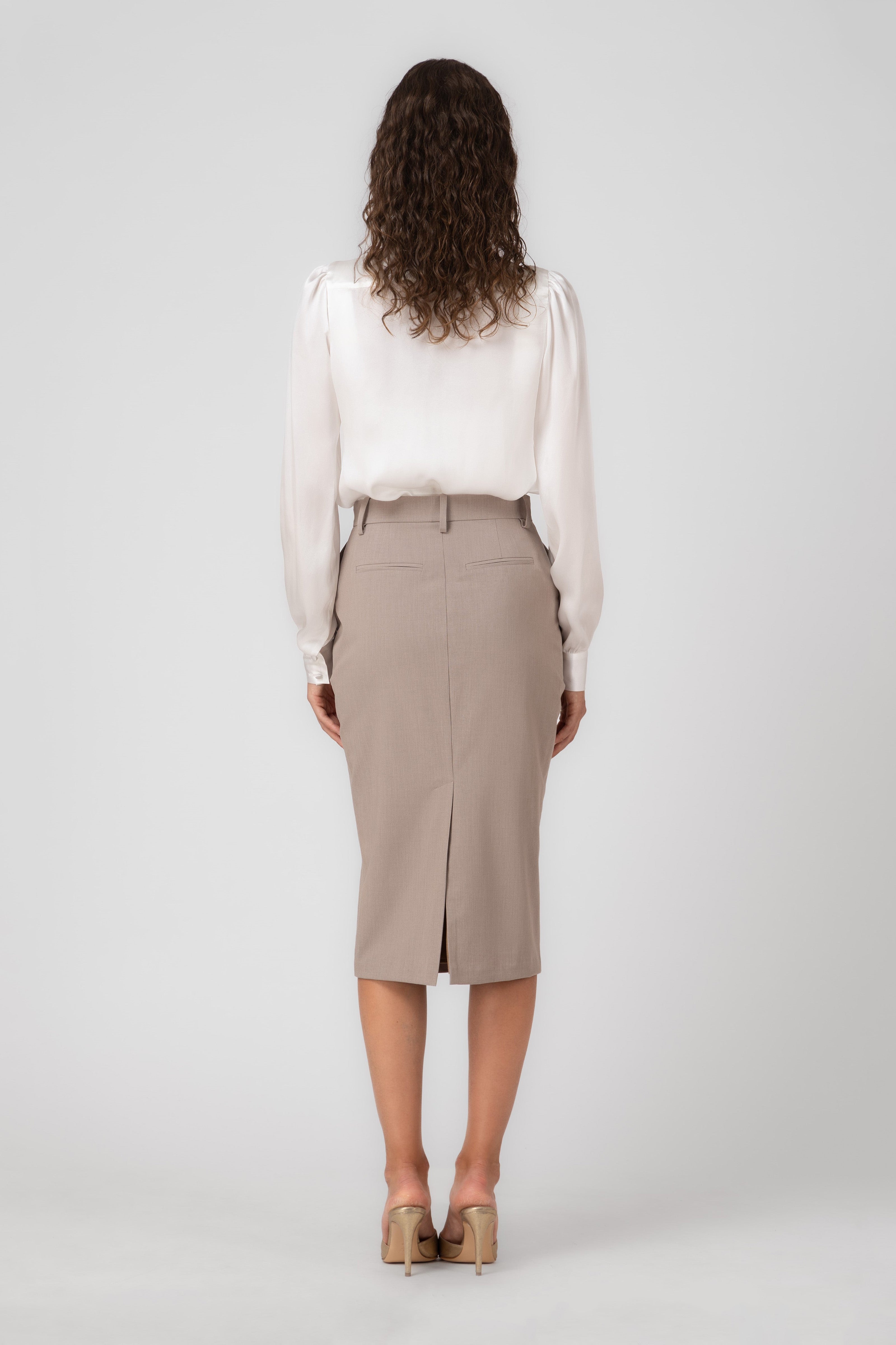 Fusta midi bej clasica cu buzunare Formal