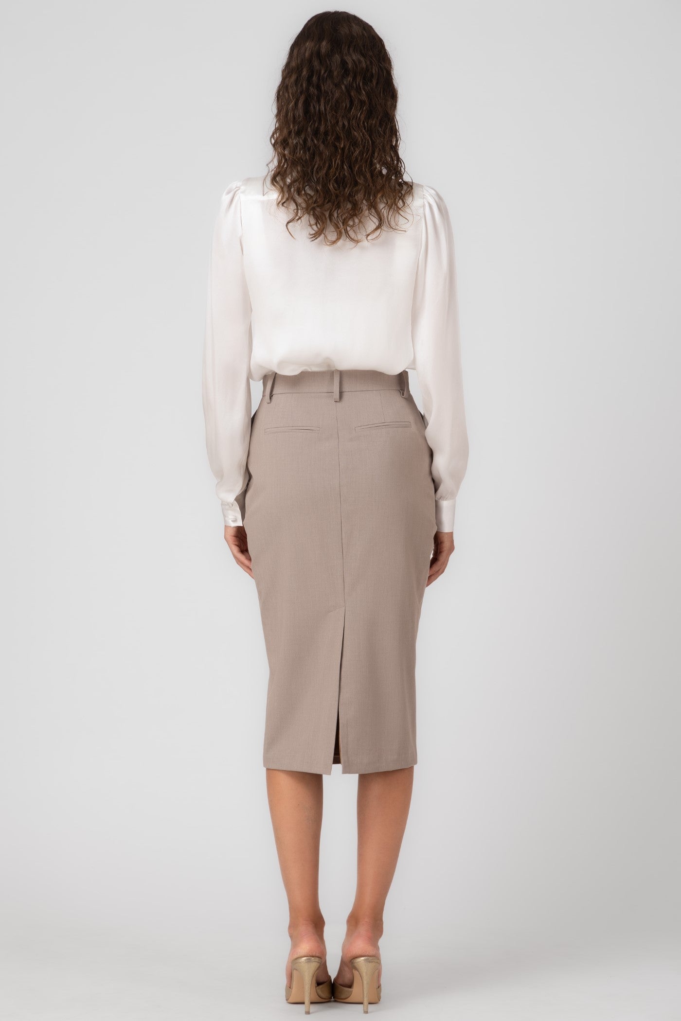 Fusta midi bej clasica cu buzunare Formal
