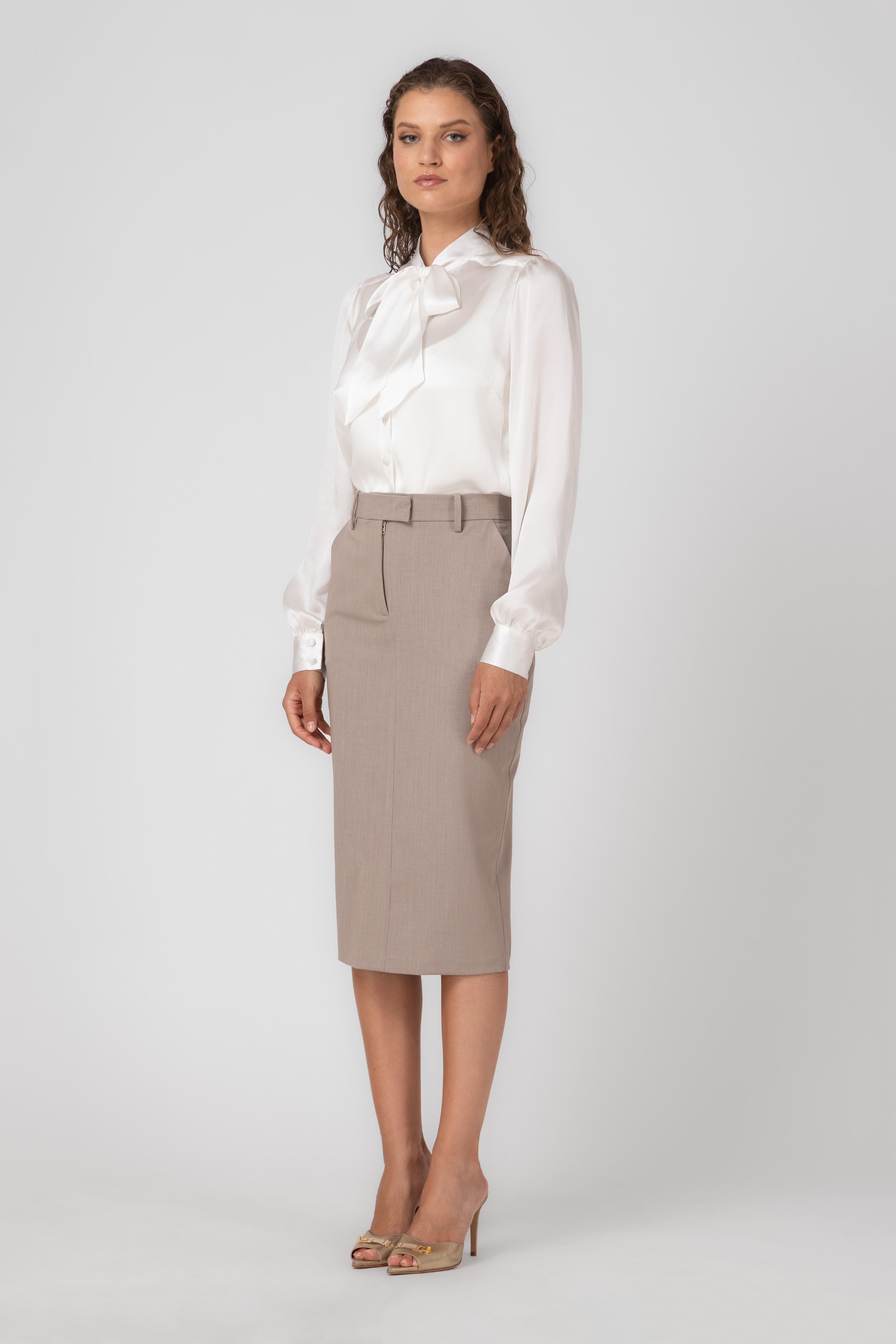 Fusta midi bej lana Formal