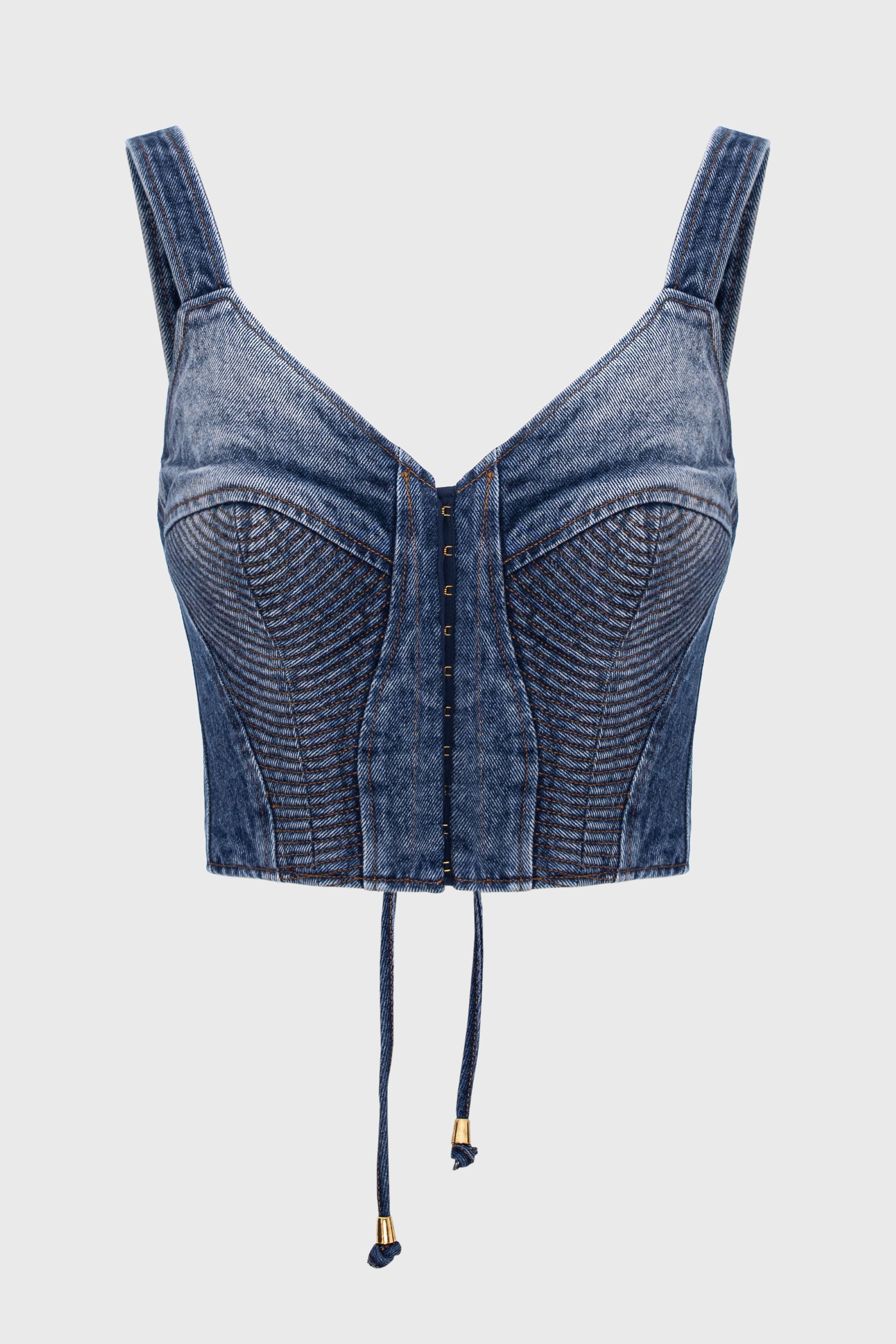 Top albastru din denim Corset