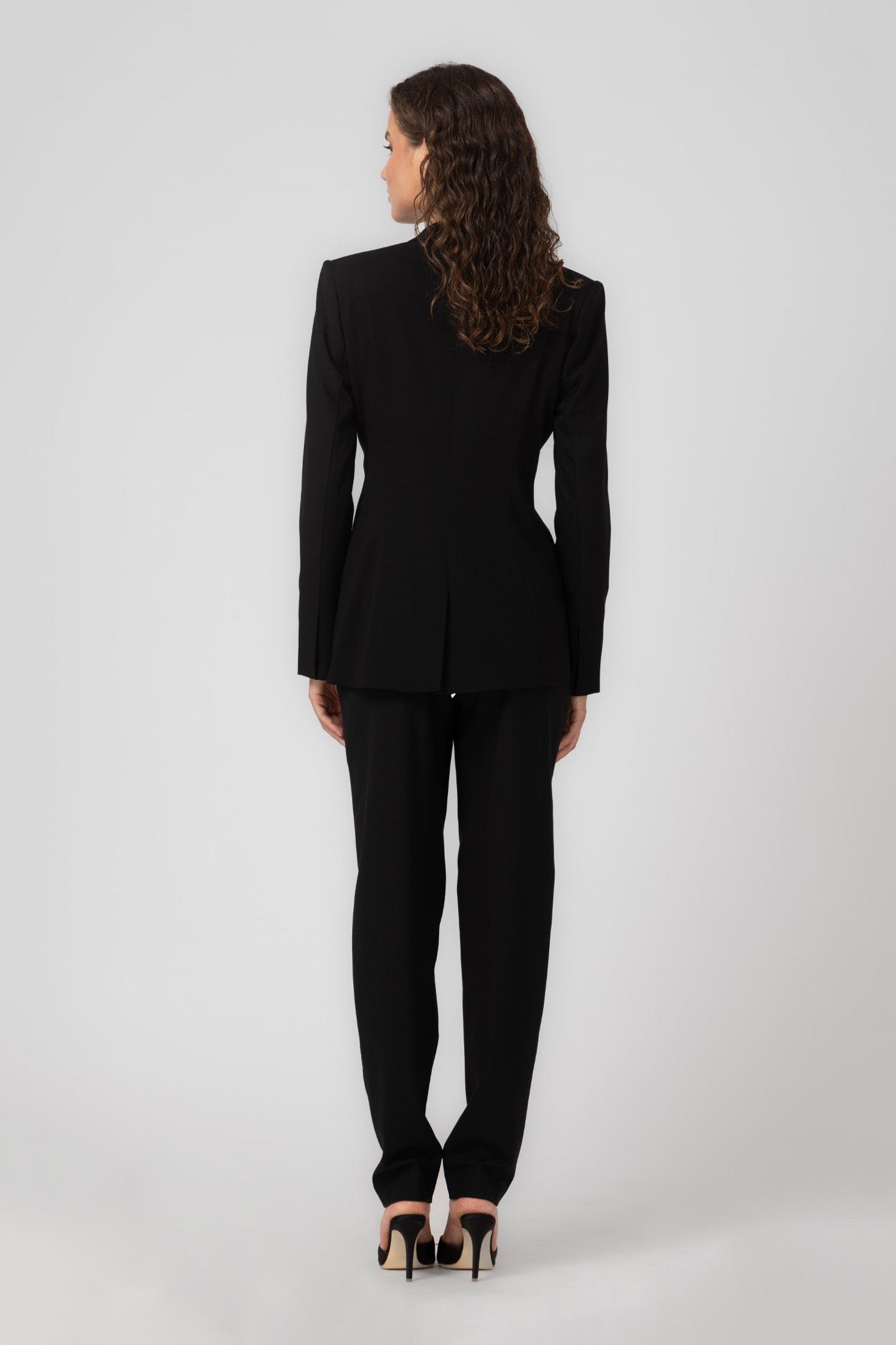 Pantaloni negri cu talie inalta corset din lana Tomboy