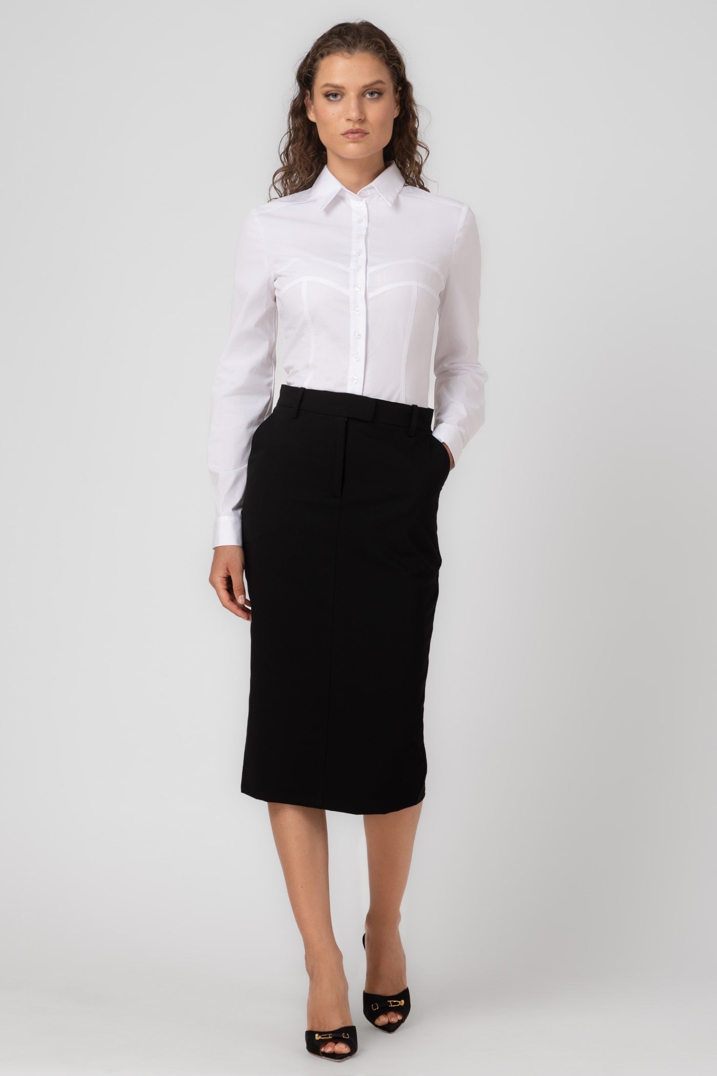 Fusta midi neagra cu buzunare Formal