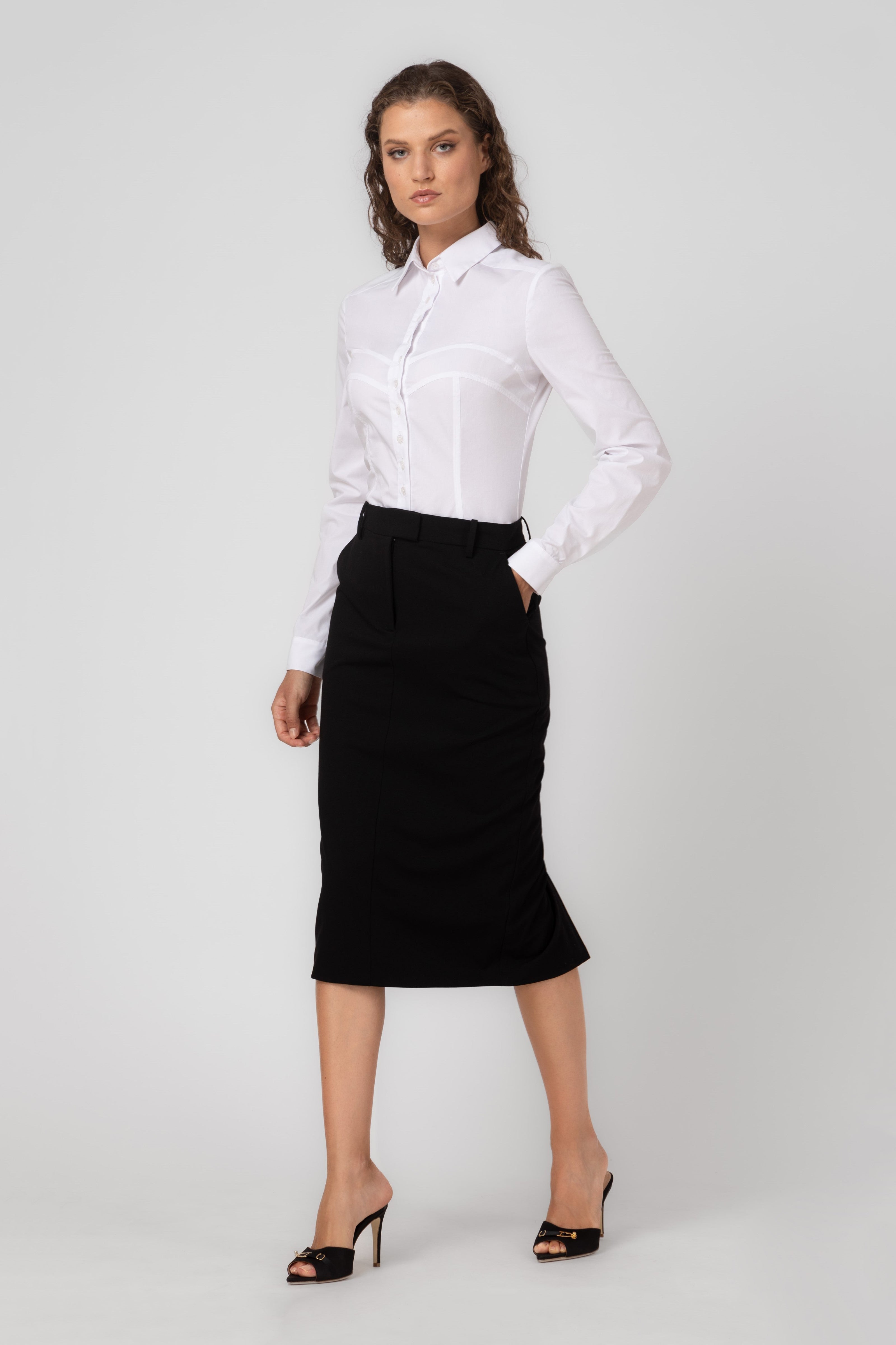 Fusta neagra midi clasica lana Formal