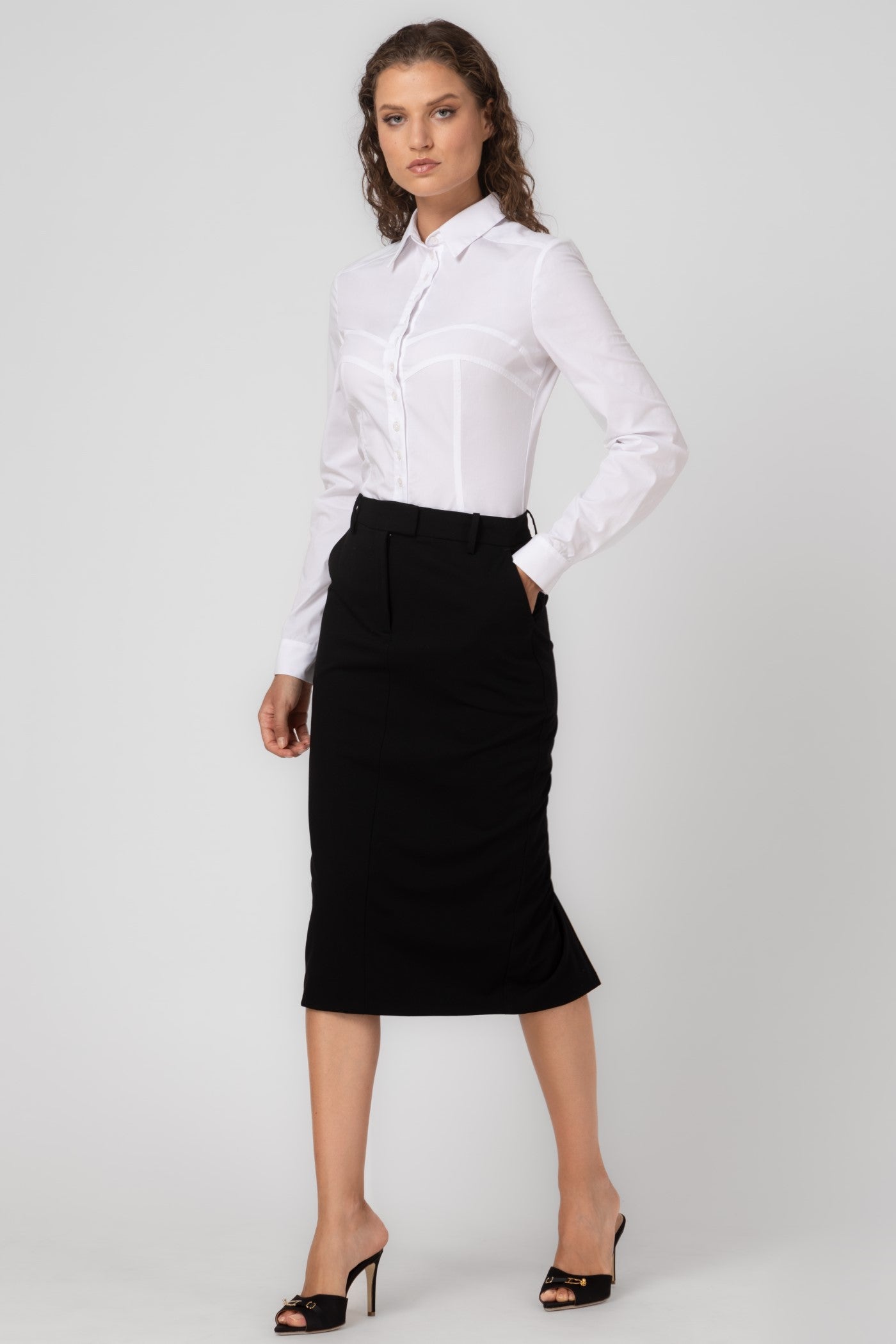 Fusta midi neagra cu buzunare Formal