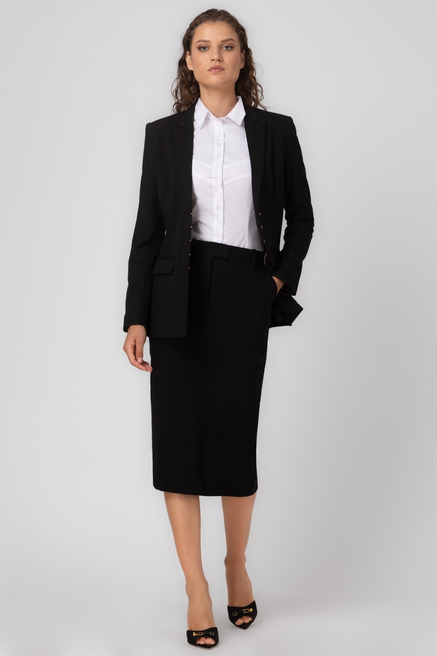 Fusta midi neagra cu buzunare Formal
