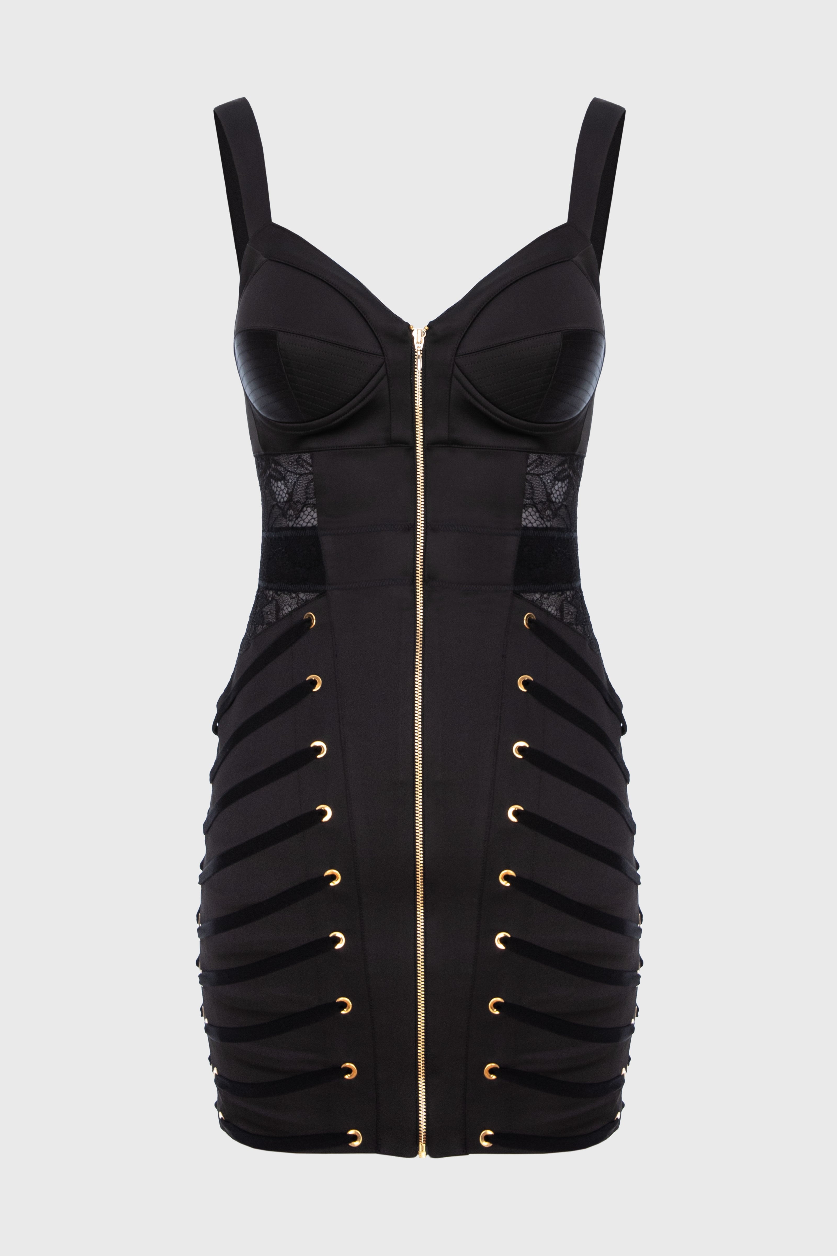 Rochie neagra mini din satin si dantela Zest