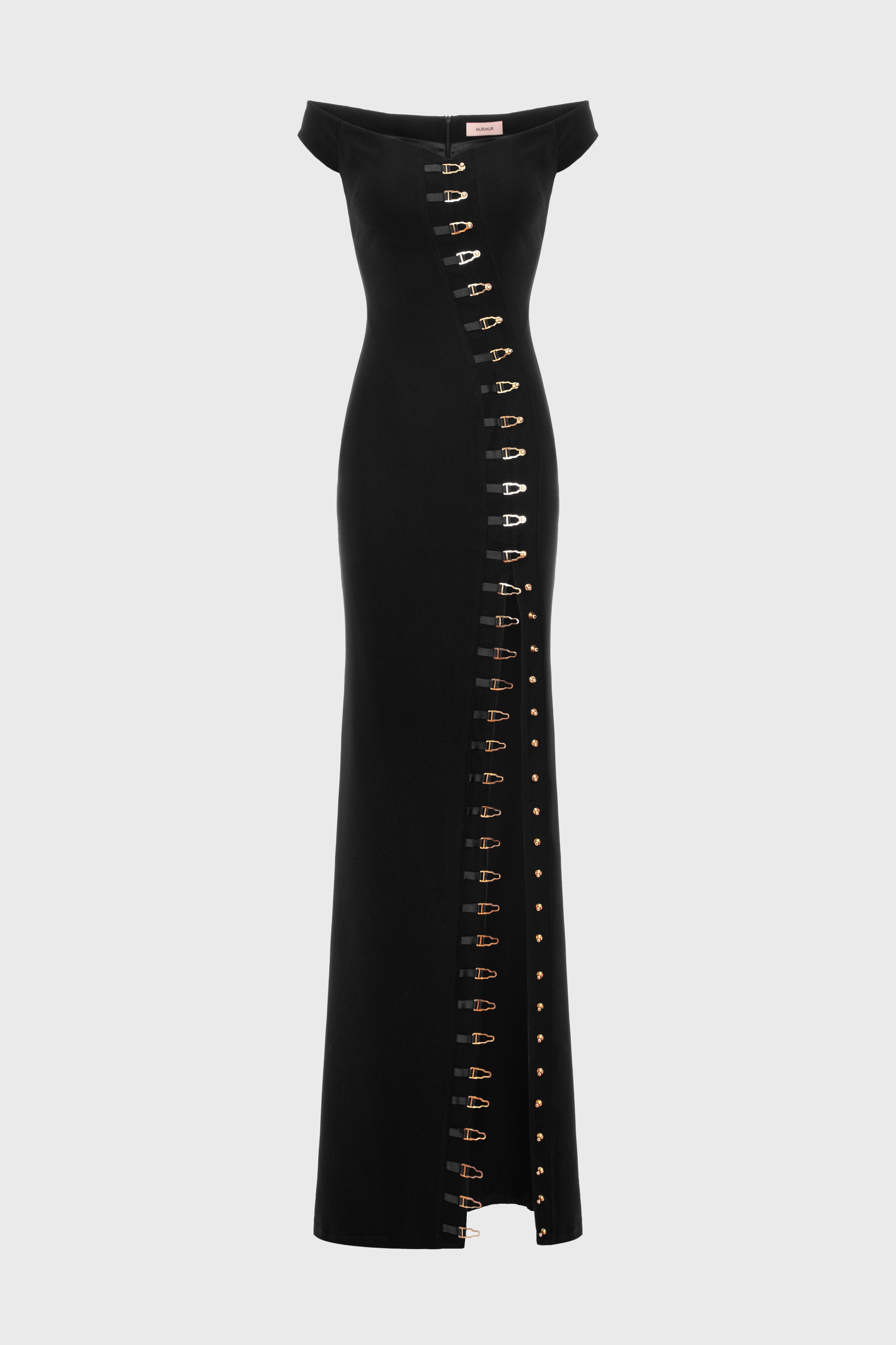 Rochie lunga neagra cu decolteu Ivy