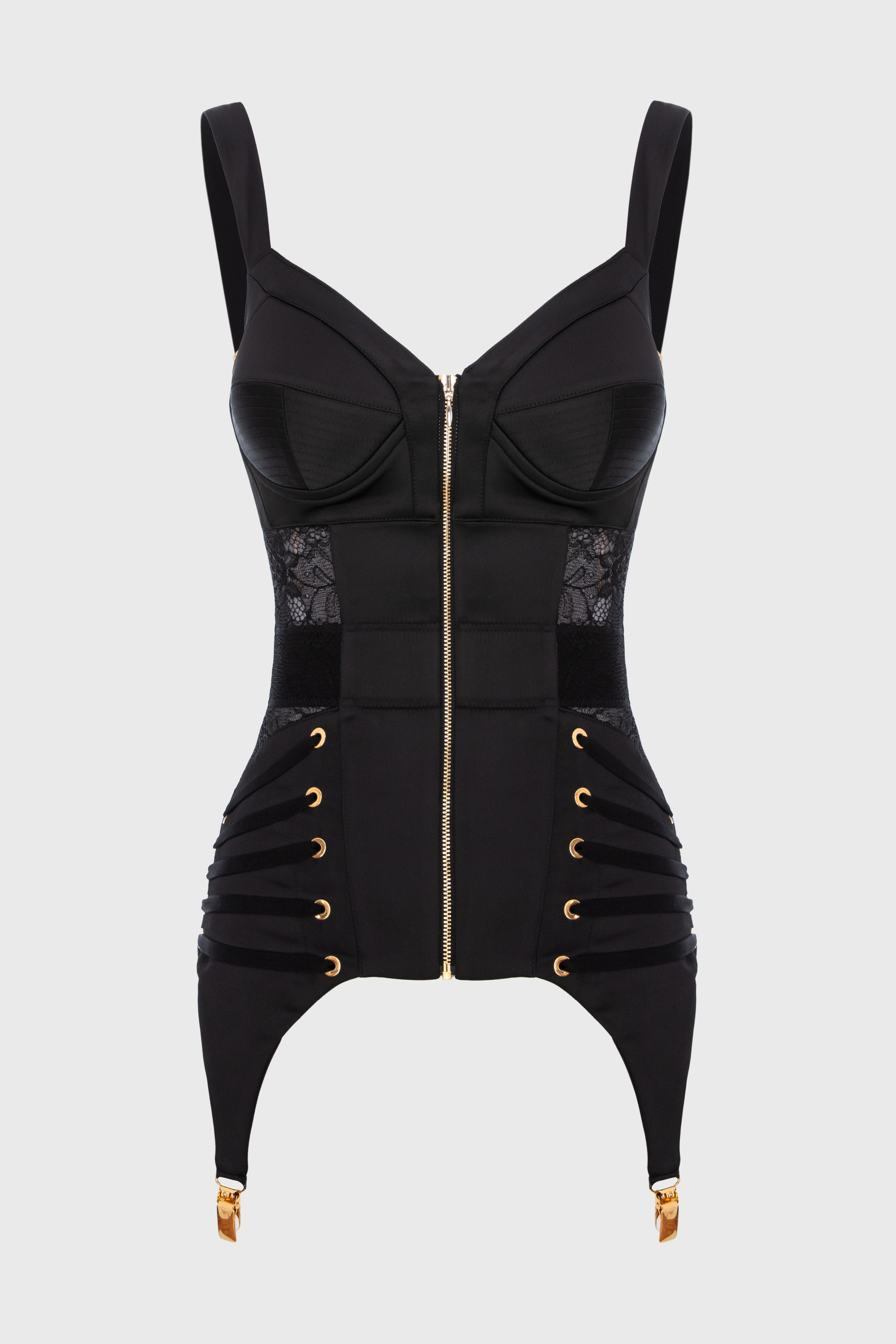 Corset negru din satin si dantela Zest