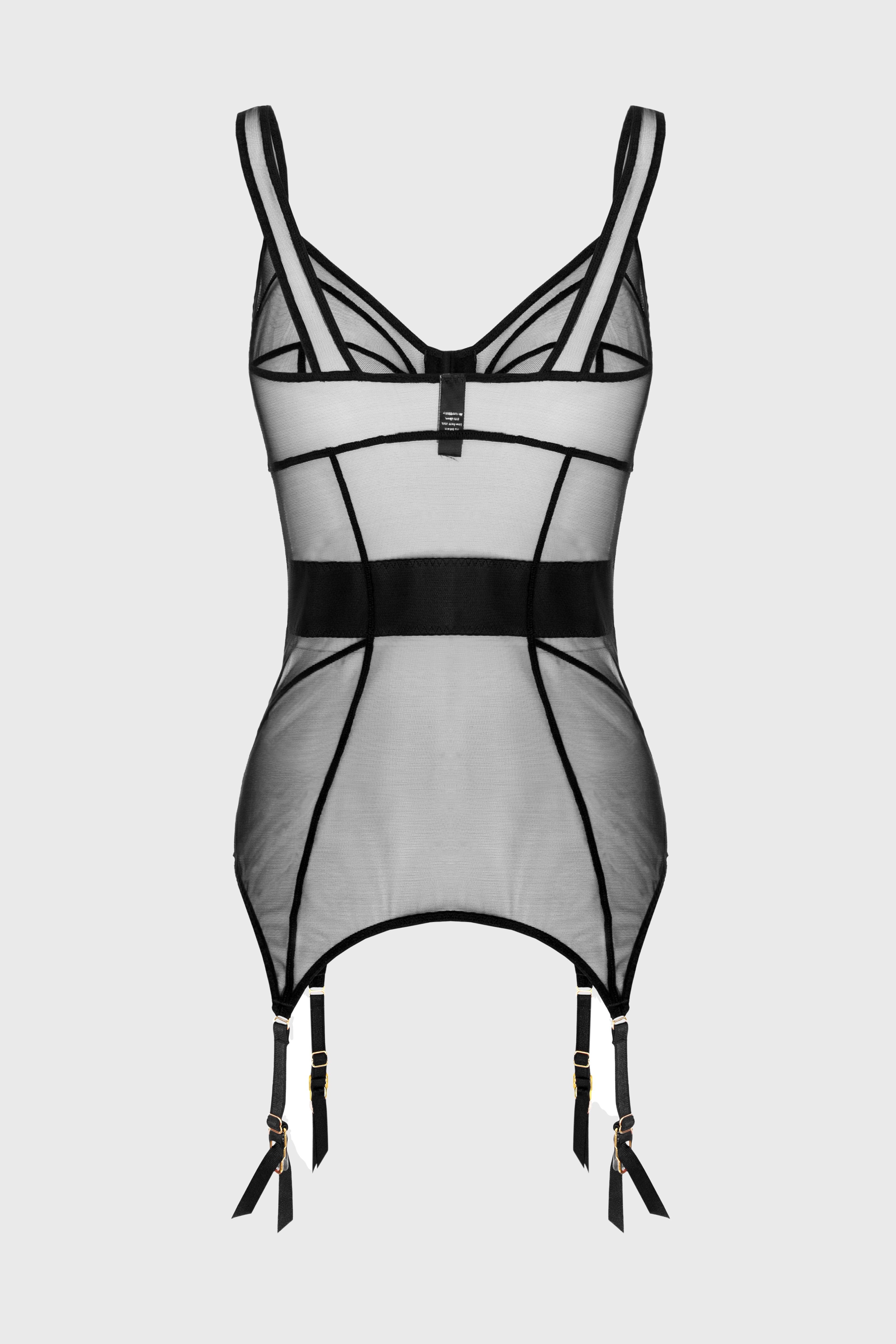 Corset negru din tul elastic cu portjartiere reglabile Zest