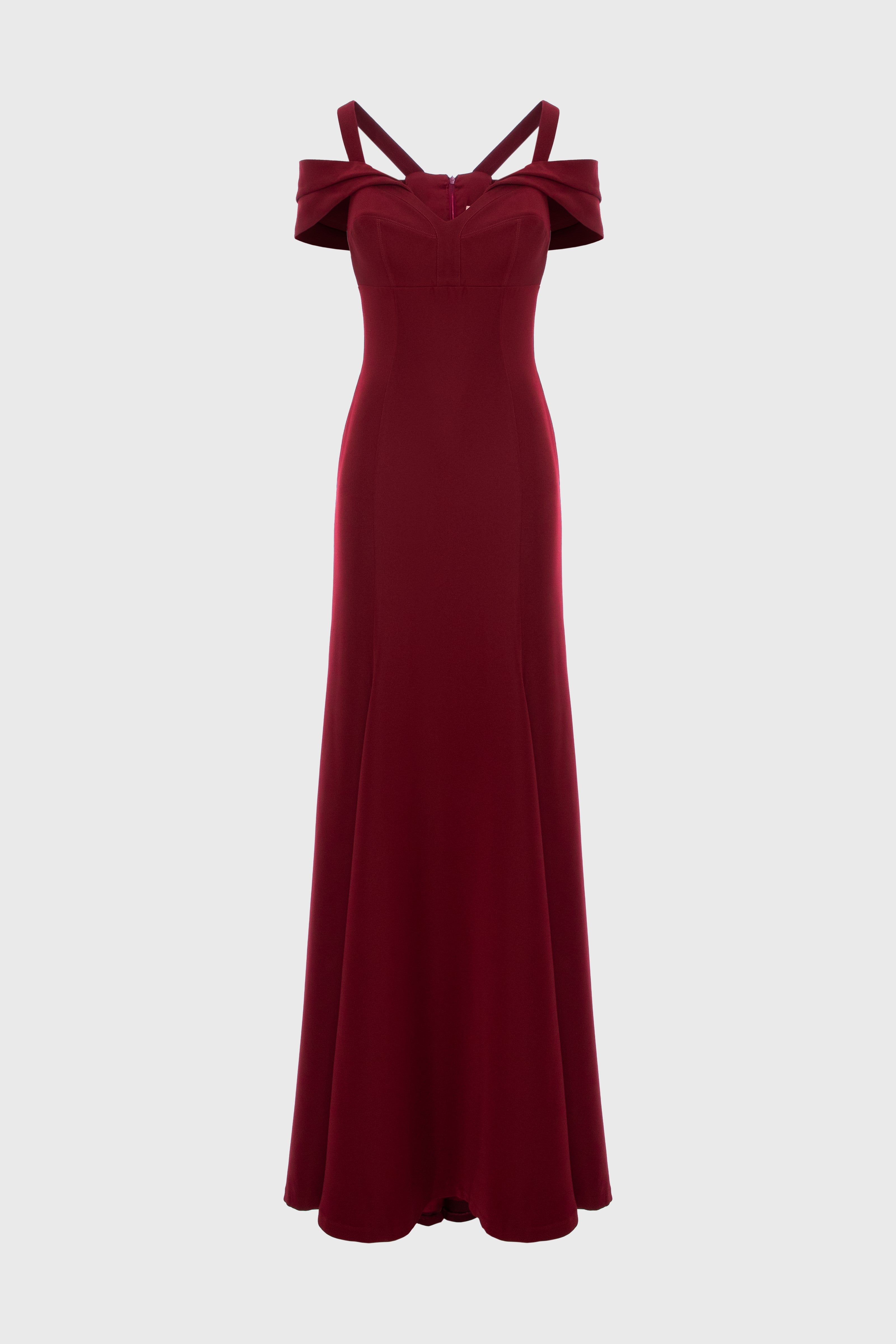 Rochie lunga rosu burgund cu cupe retro Candy