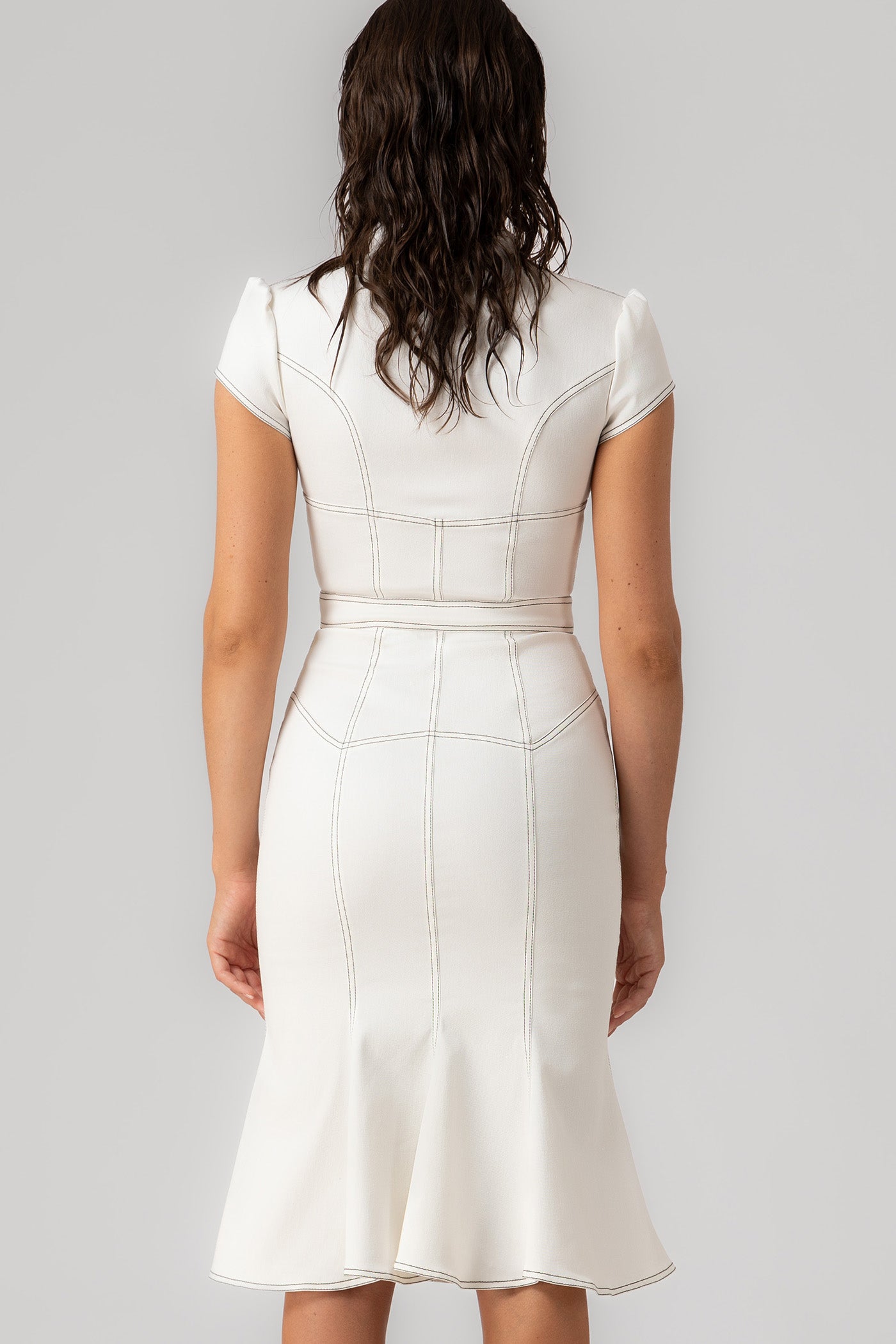 Rochie alba midi din denim bi-elastic Underline