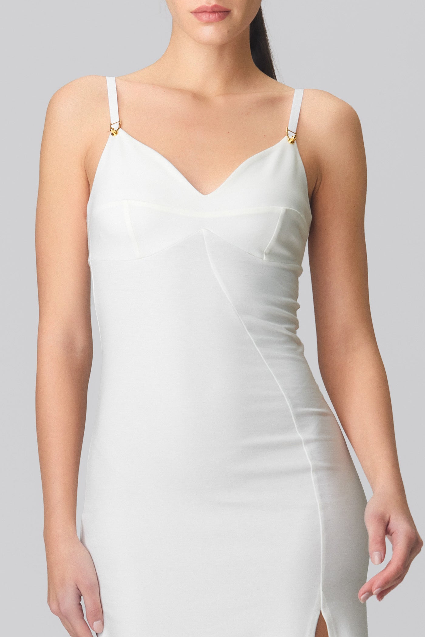 Rochie lunga alba cu bretele Skin