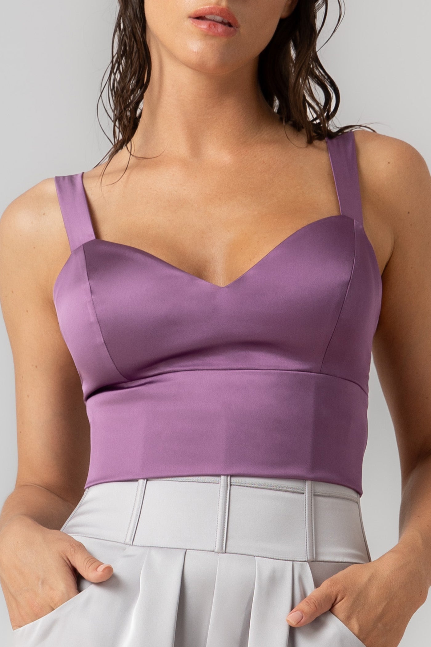 Top violet din satin Candy