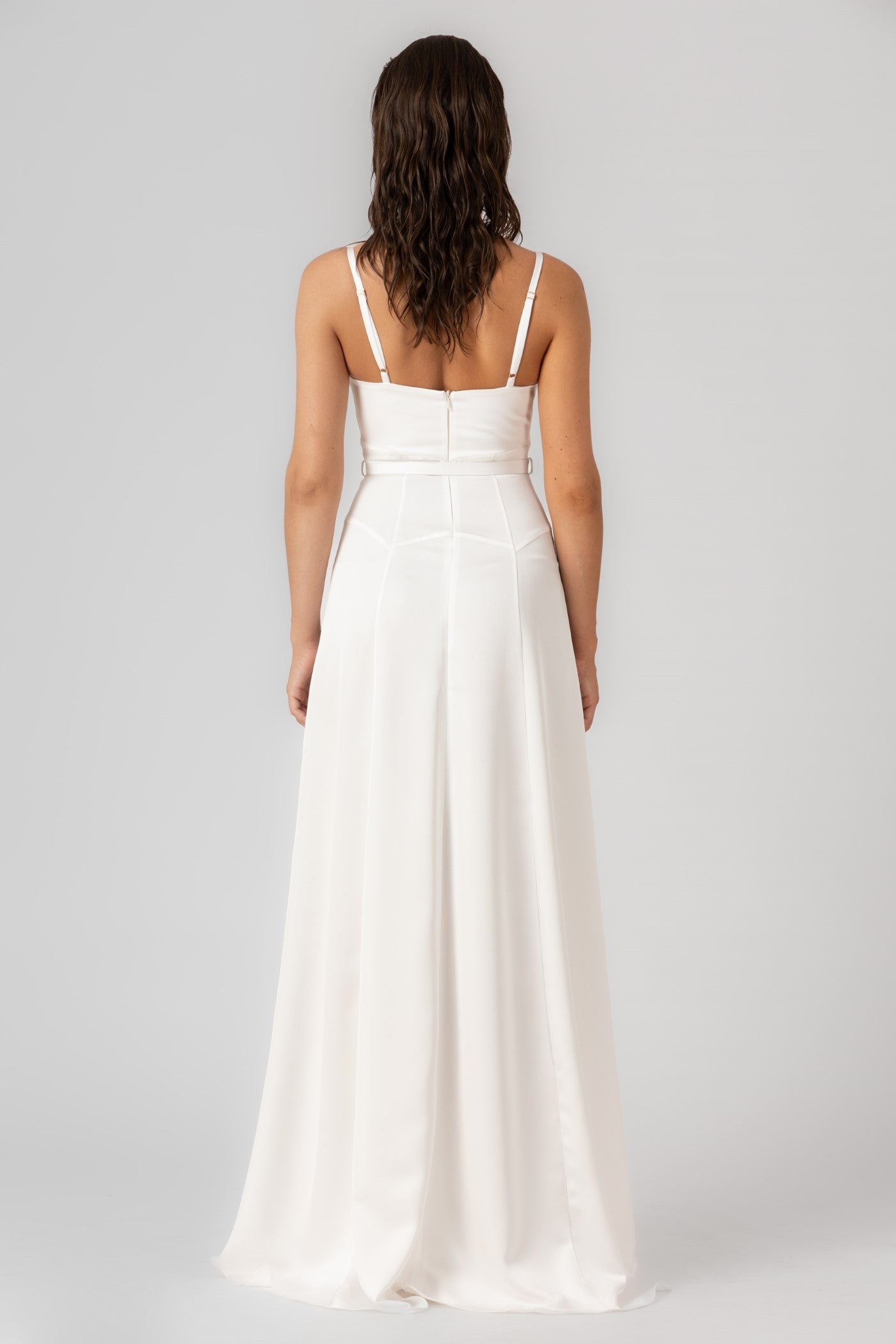 Rochie lunga alba din satin Blossom