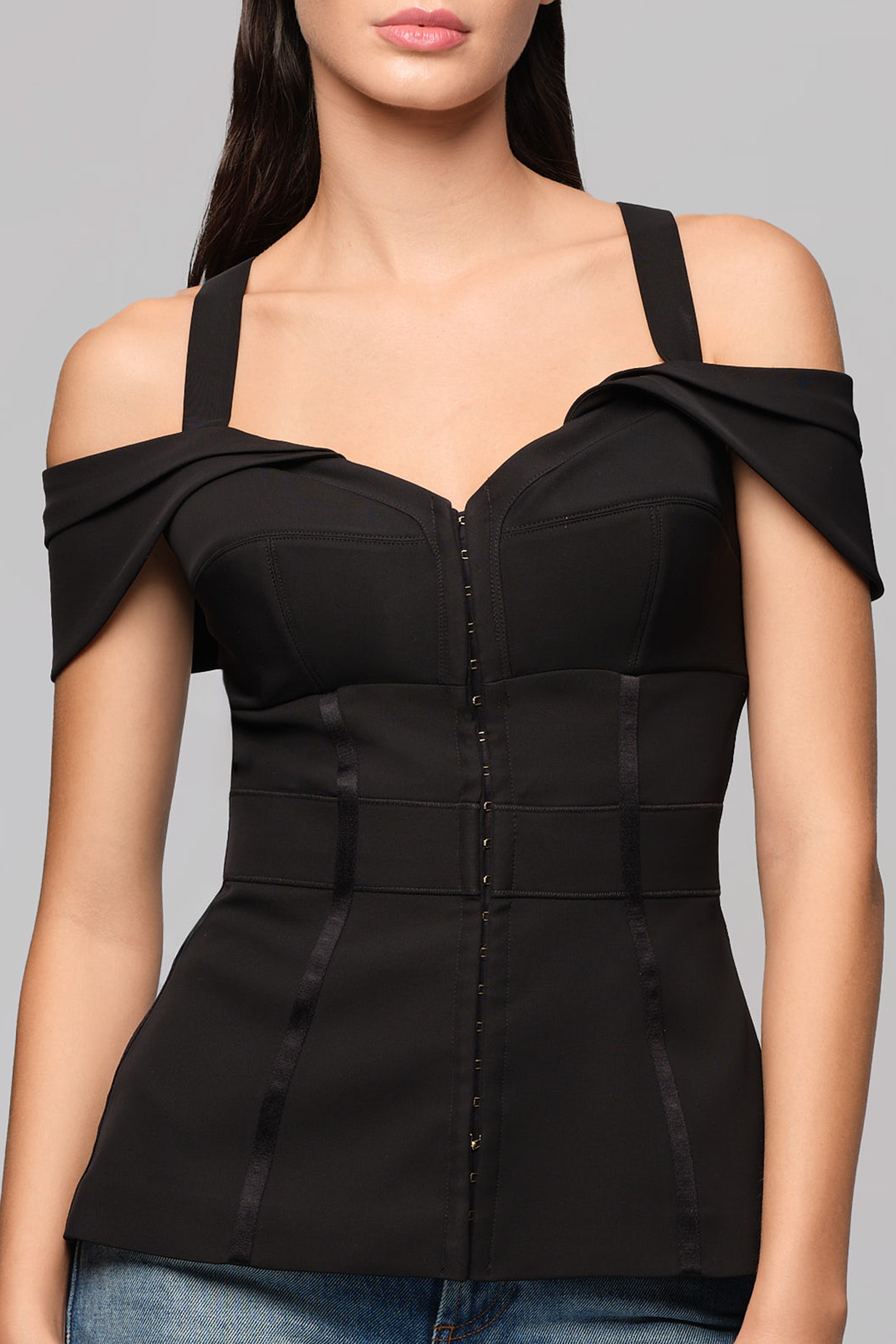 Corset negru cu maneci cazute Candy