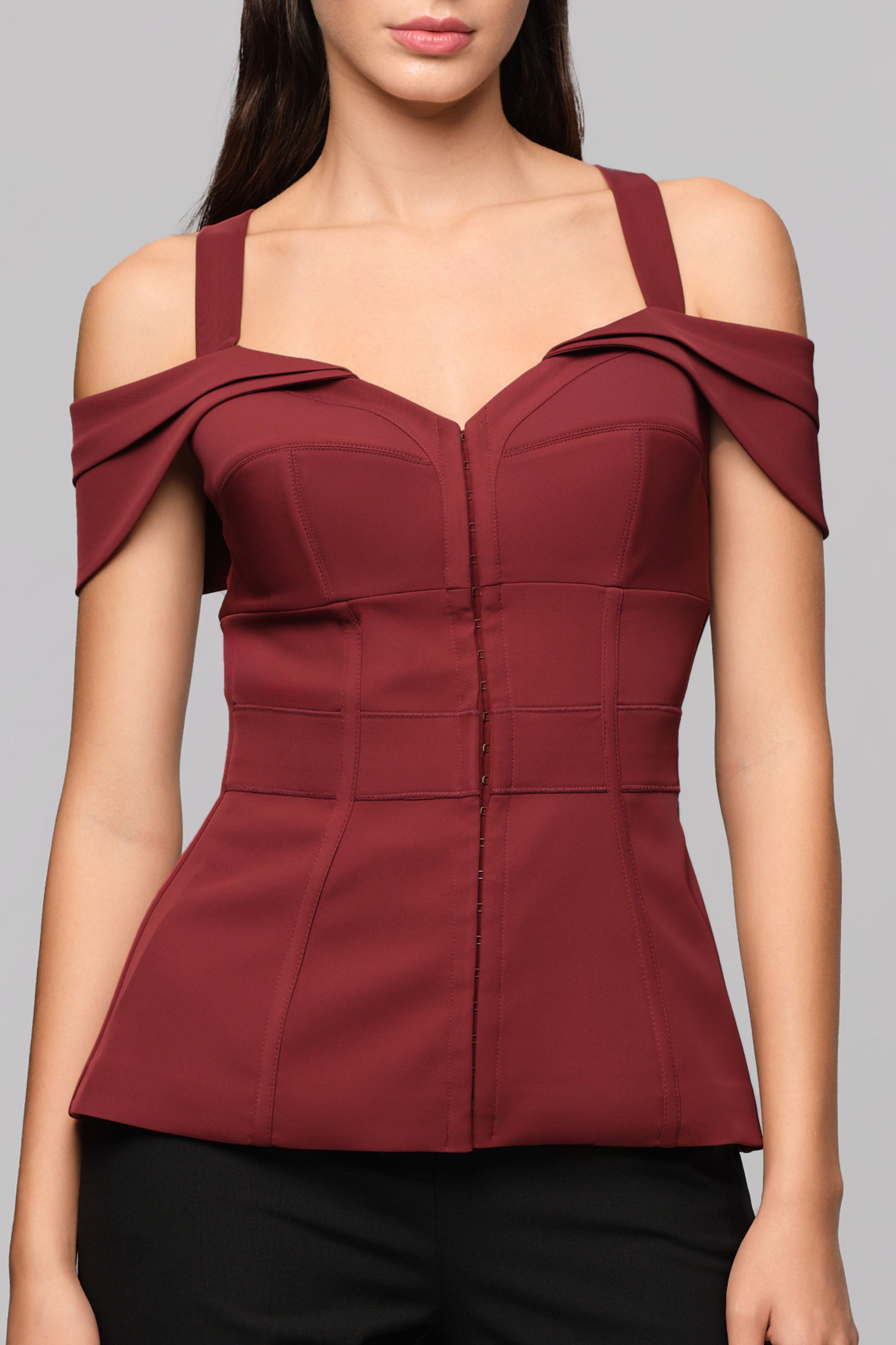 Corset rosu burgund cu maneci cazute Candy