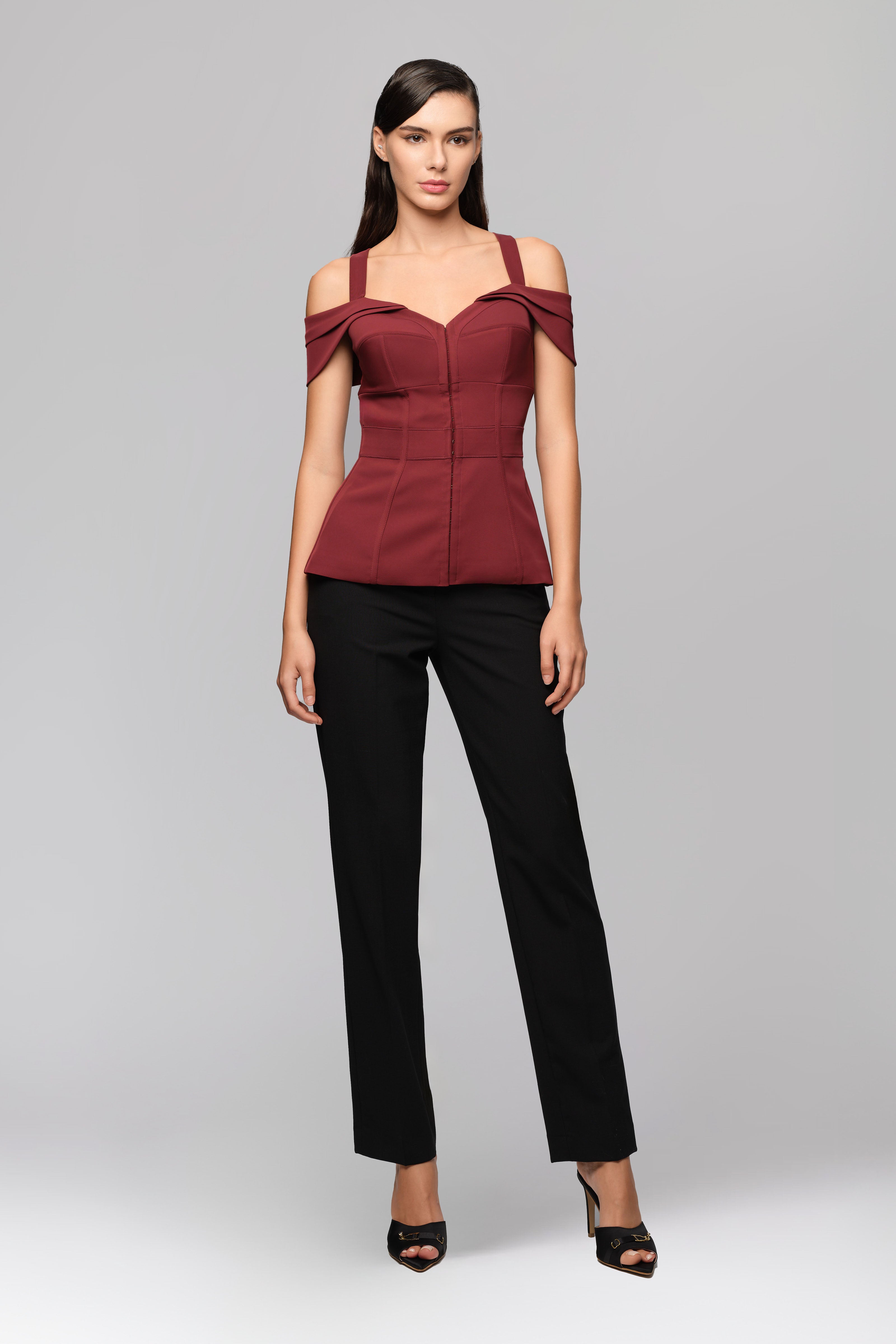 Corset rosu burgund cu maneci cazute Candy