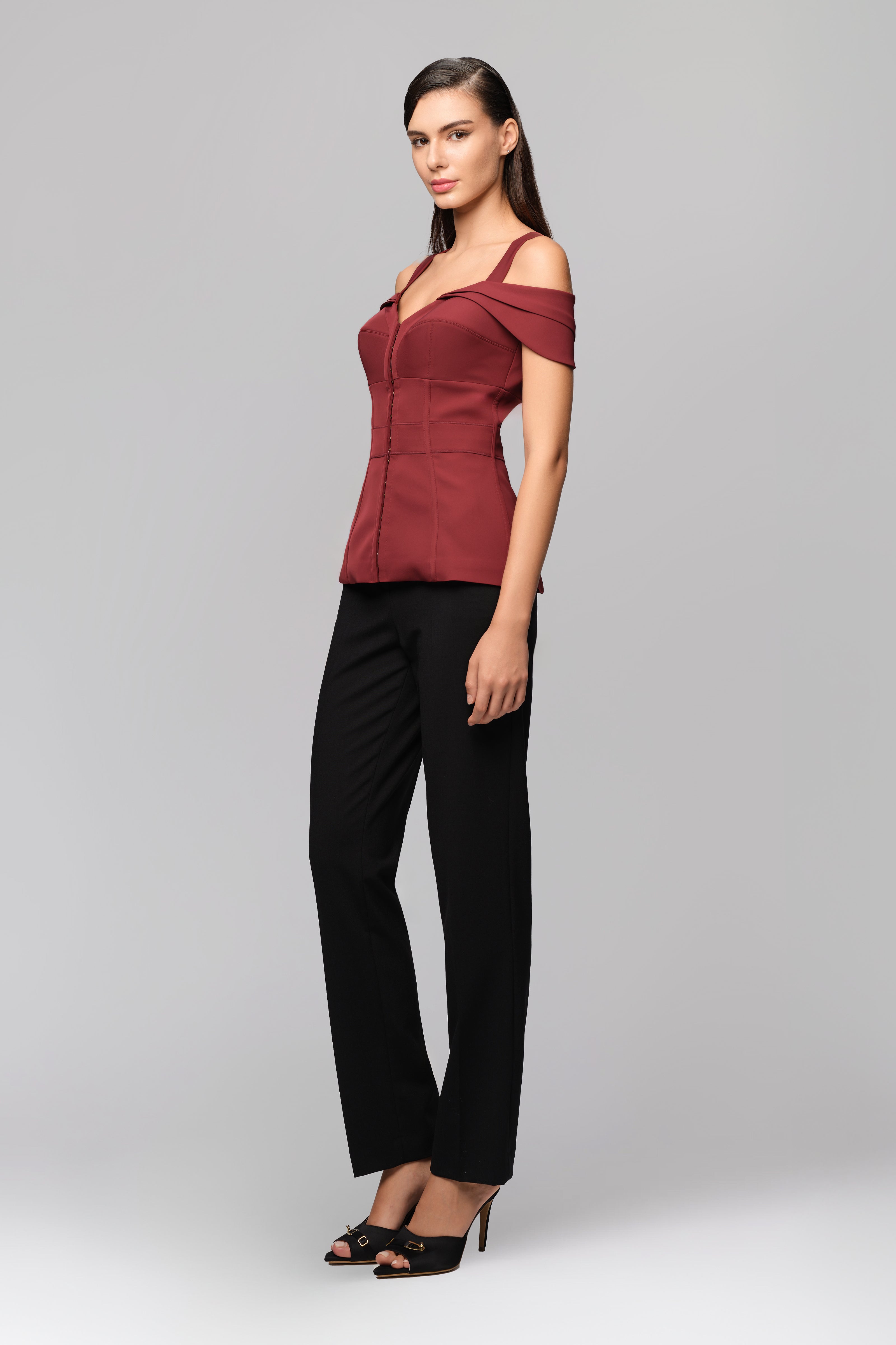 Corset rosu burgund cu maneci cazute Candy