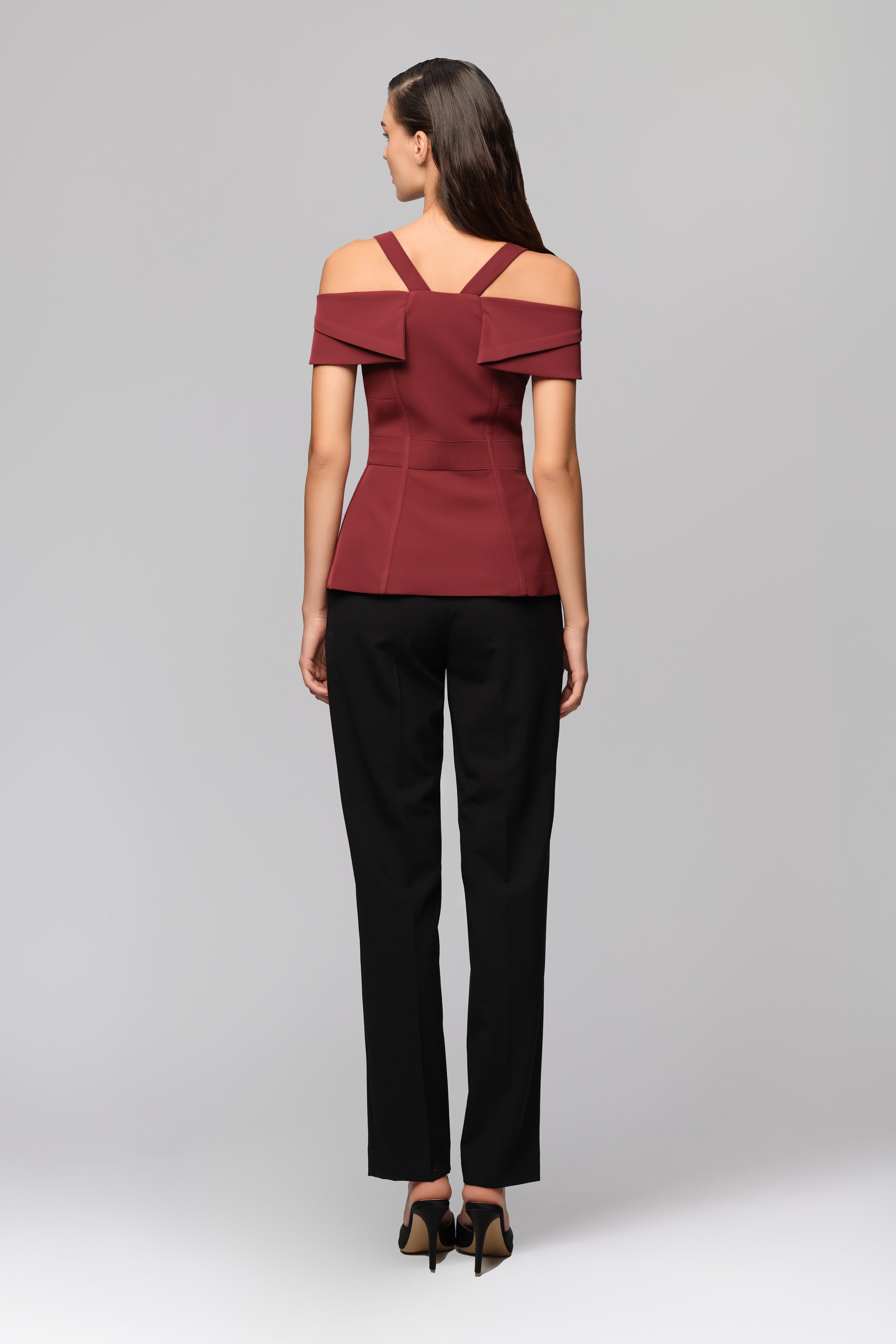 Corset rosu burgund cu maneci cazute Candy