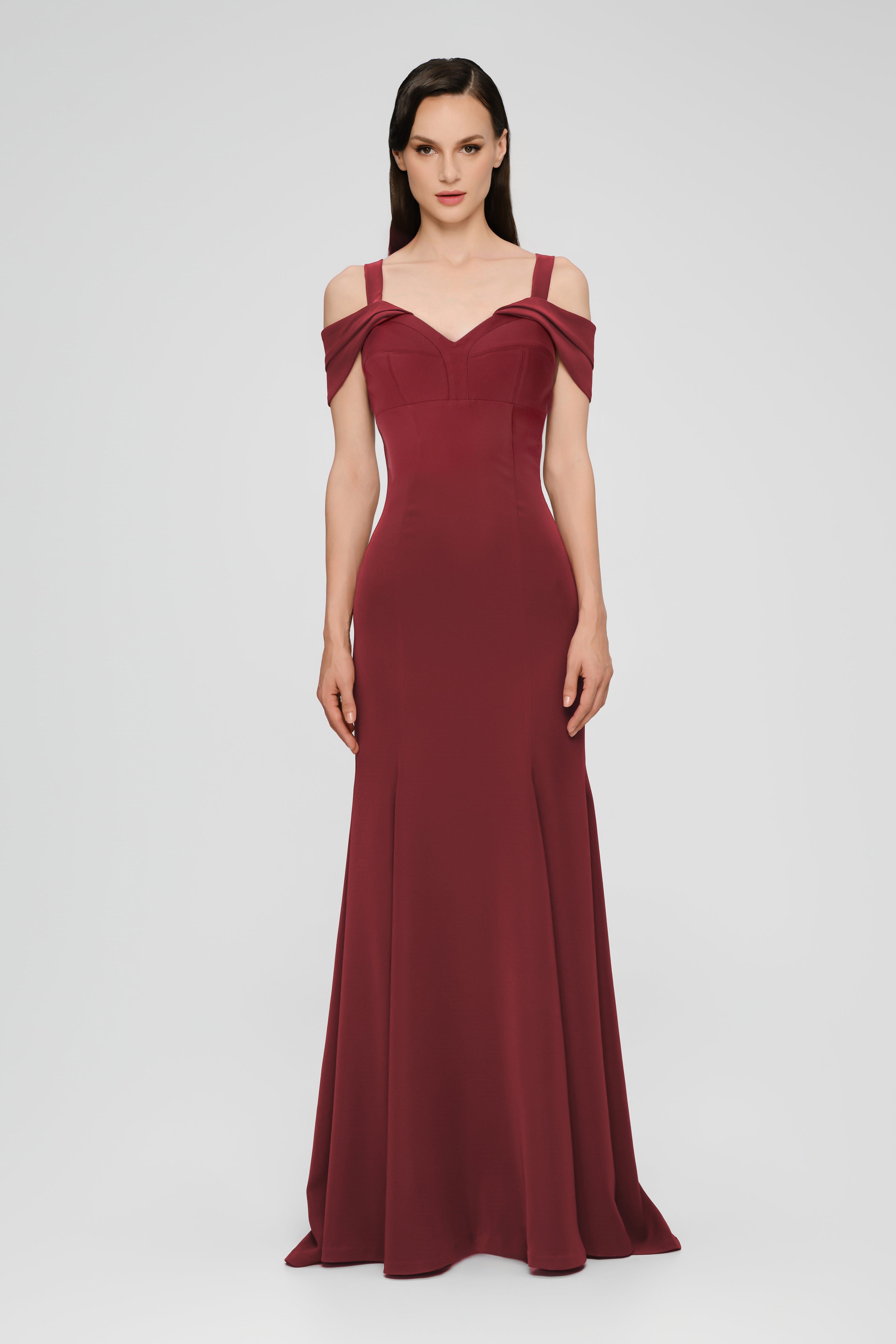 Rochie lunga rosu burgund cu cupe retro Candy