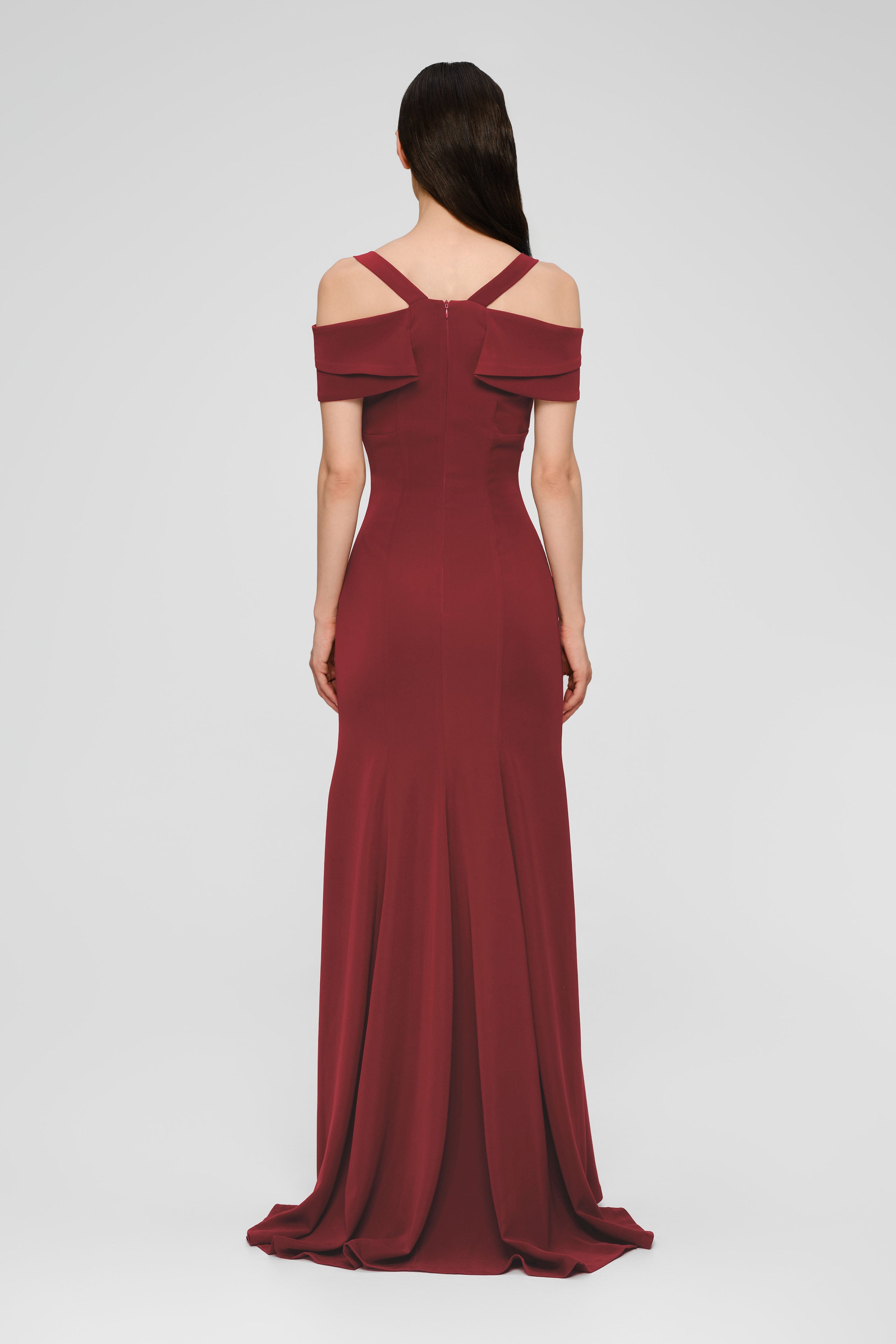 Rochie lunga rosu burgund cu cupe retro Candy