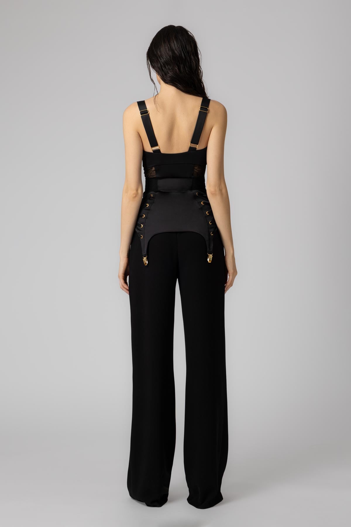 Corset negru din satin si dantela Zest