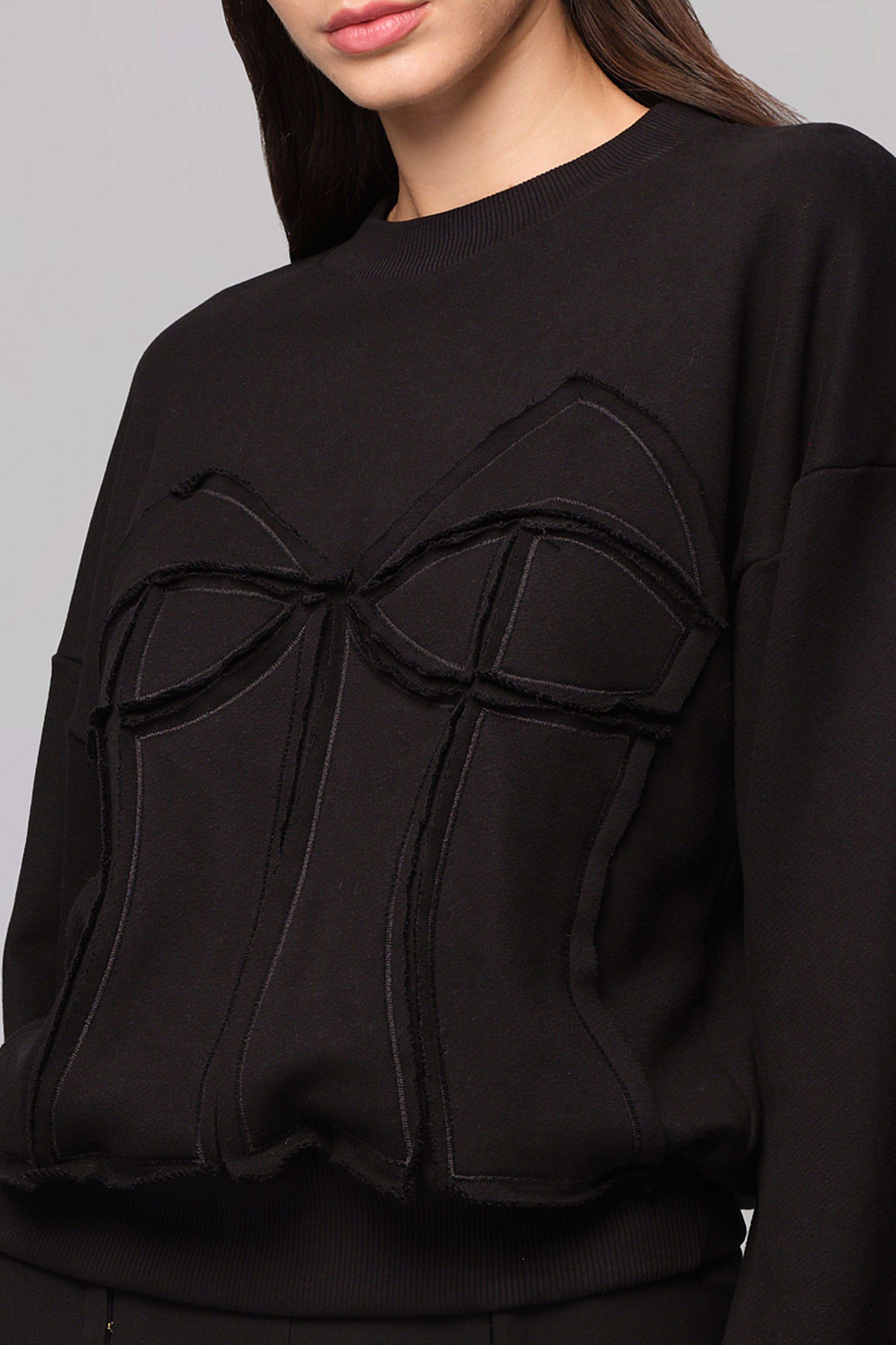 Hanorac negru din bumbac si modal Deconstructed