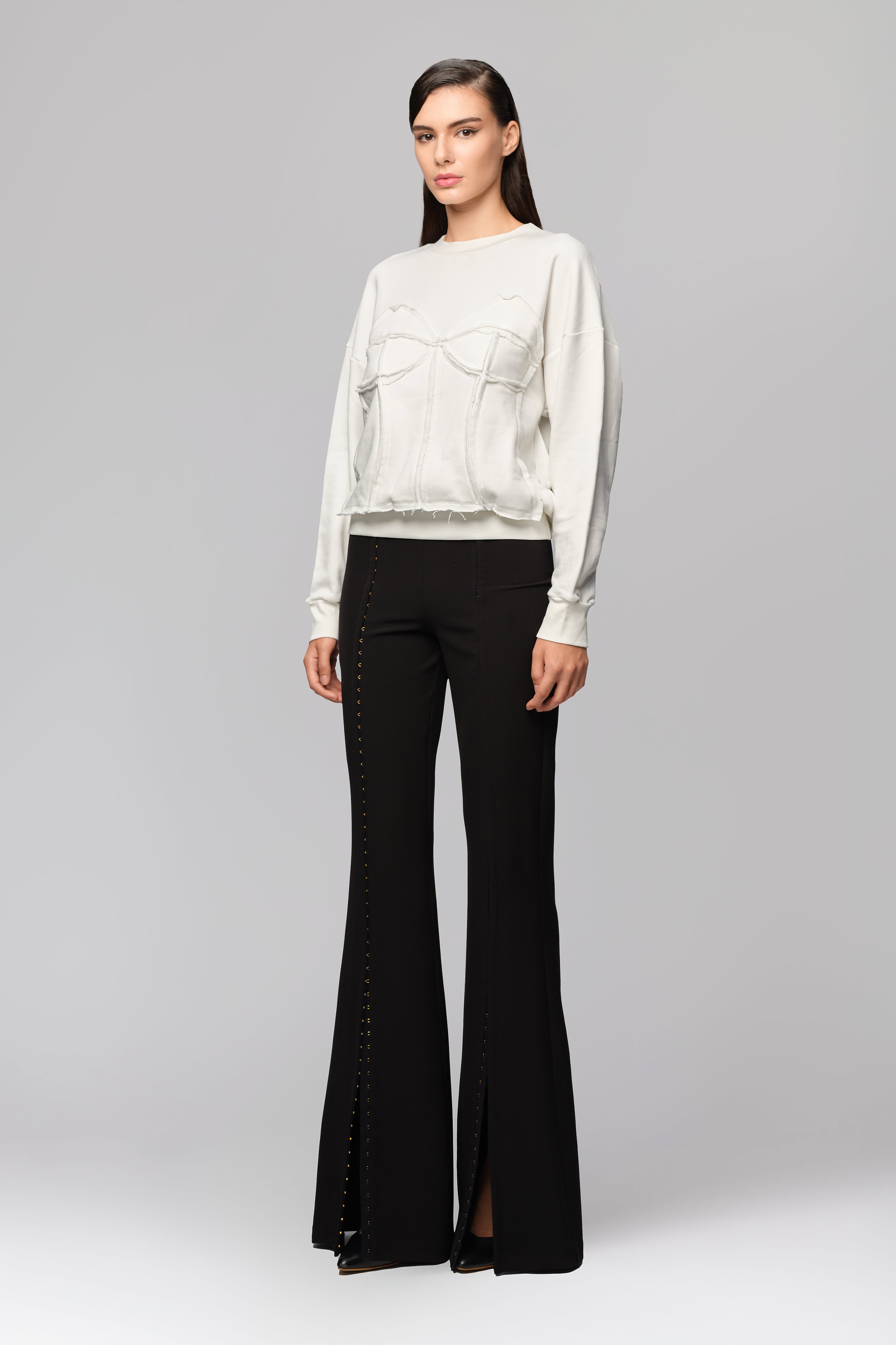 Hanorac alb din bumbac si modal Deconstructed