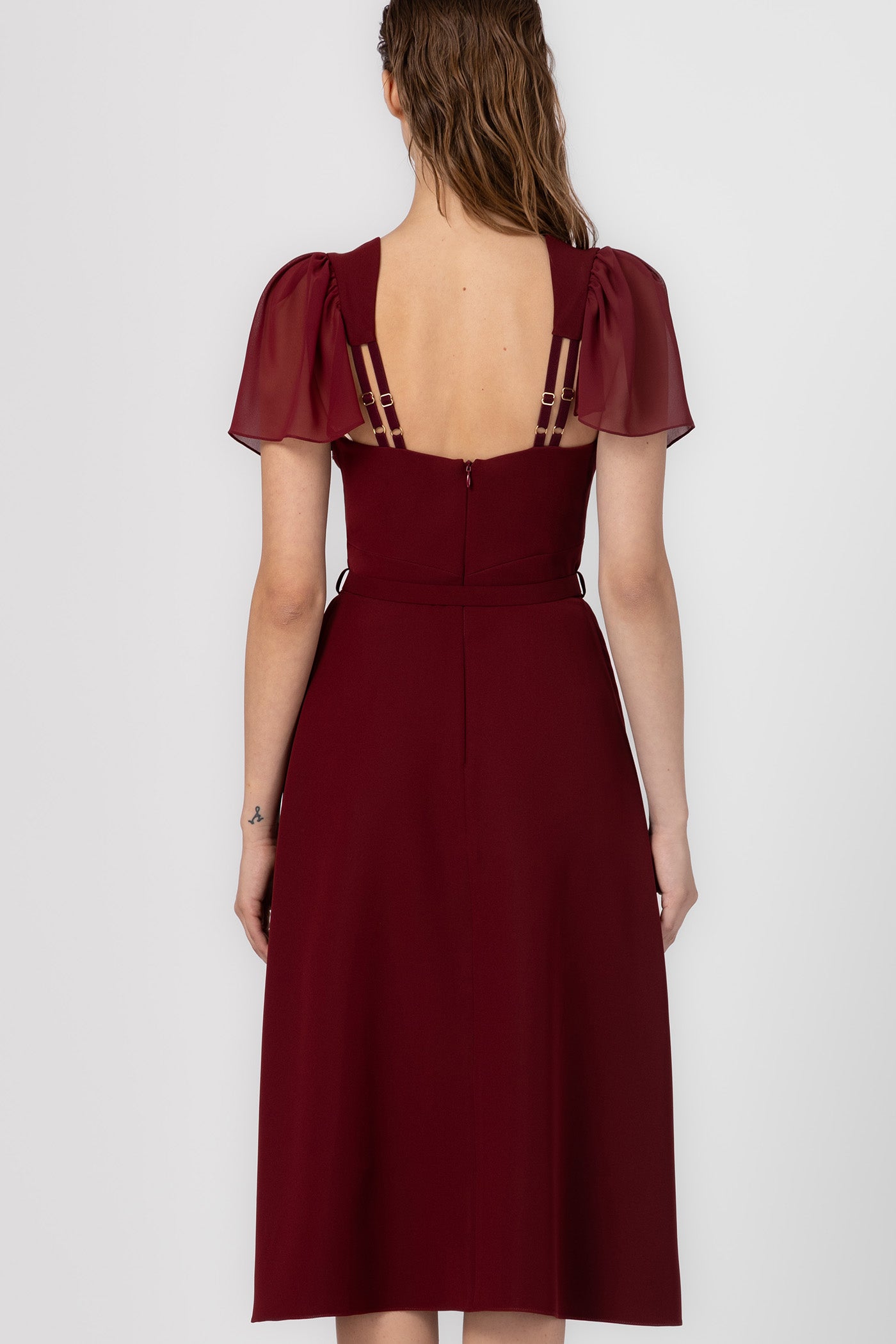 Rochie rosu inchis midi din satin Diversion