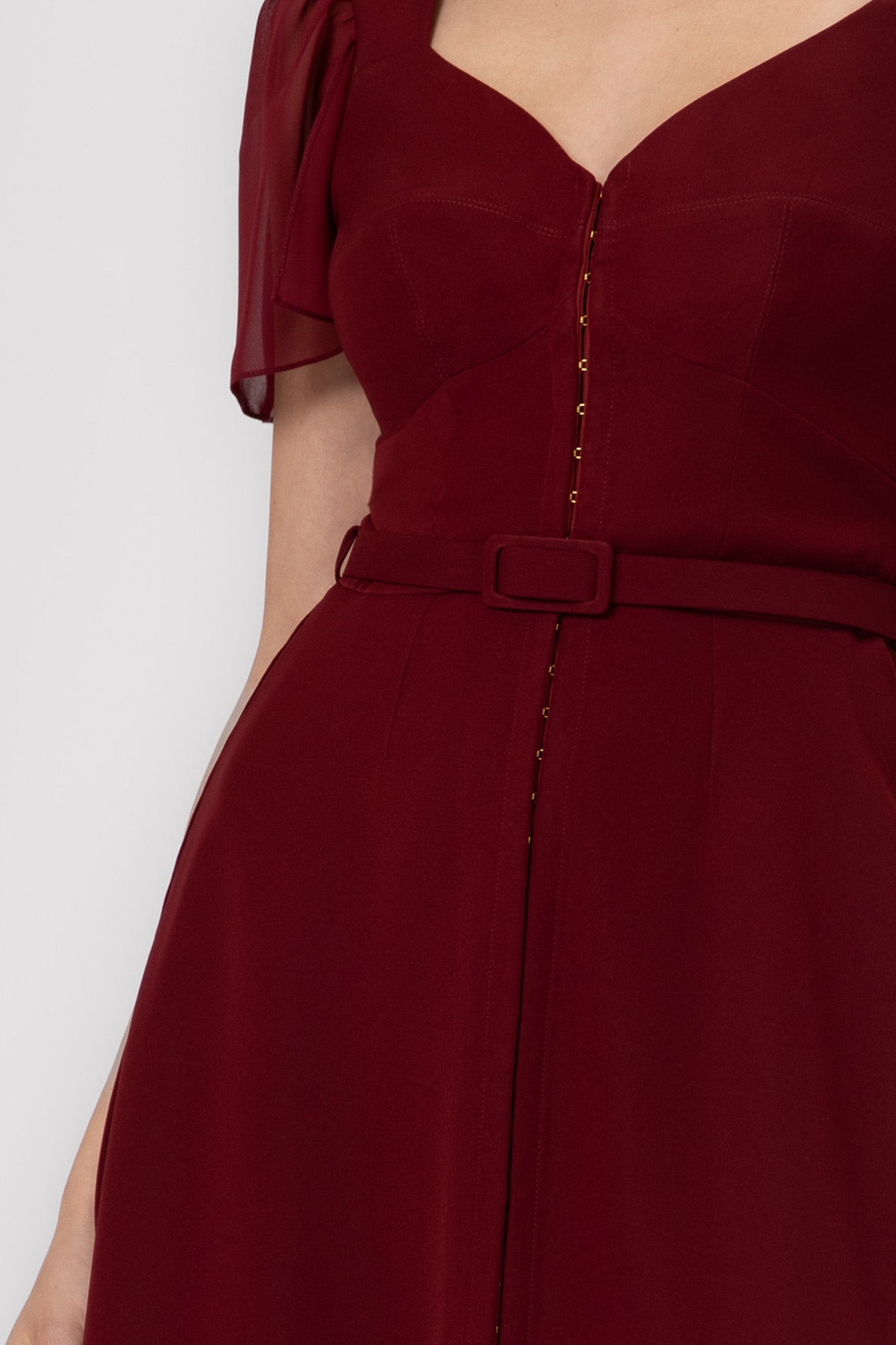 Rochie rosu inchis midi din satin Diversion