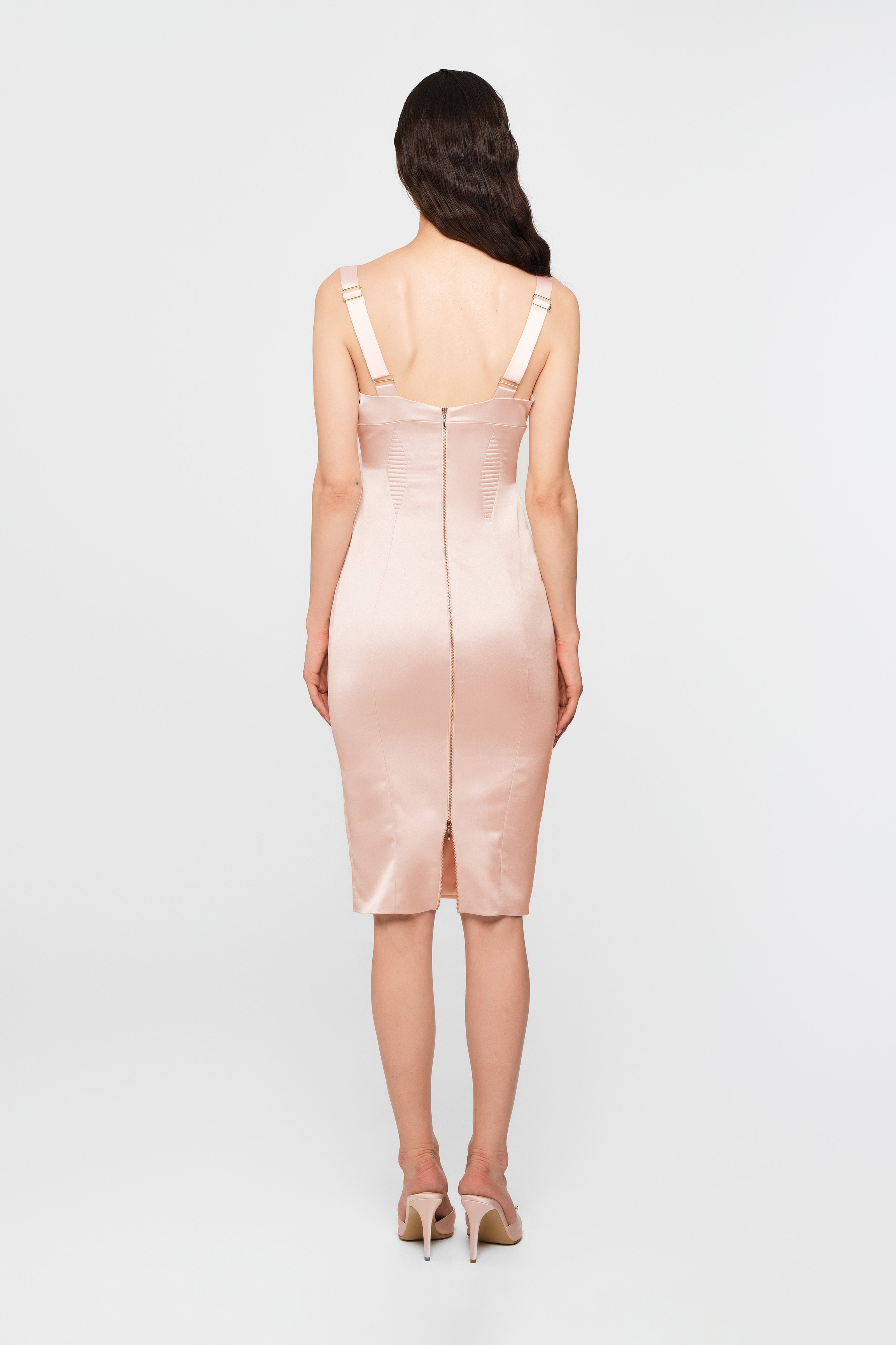 Rochie roz pudrat din satin elastic Haze